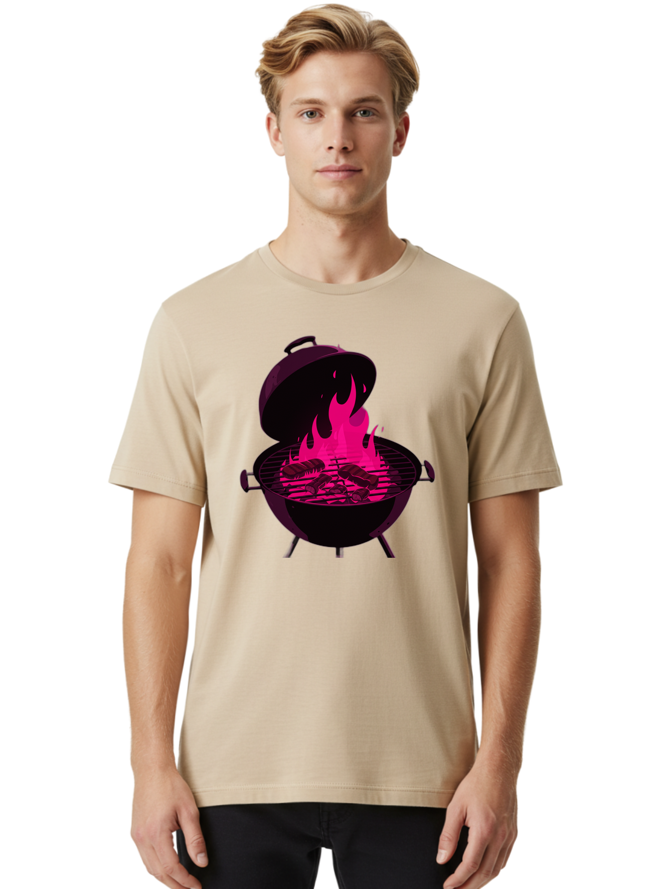 Barbecue-Grill-4 Men'S Graphic Tee, 100% Cotton, Comfortable Casual Summer Wear, Machine Washable, Barbecue Grill, Grilling Meat, Hot Flames, Cooking Outdoors, Summer Food, Grilling Burgers Bab658