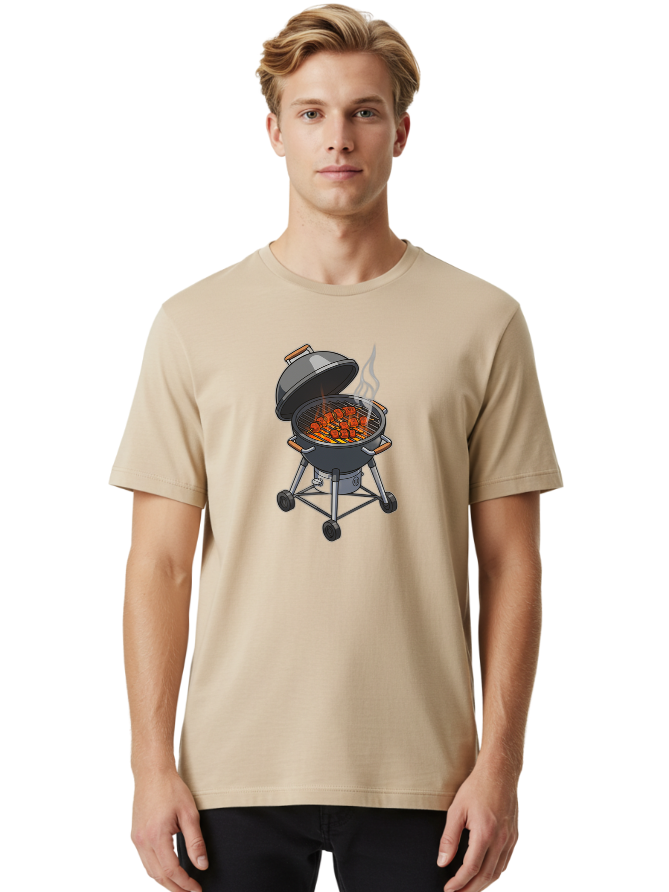 Barbecue-Grill-5 Men'S Graphic Tee, 100% Cotton, Comfortable Casual Summer Wear, Machine Washable, Barbecue Grill, Grilled Meats, Outdoor Cooking, Barbecue Ingredients, Charcoal Grill, Grilled Food, Summer Cooking, Barbecue Accessories, Bab659