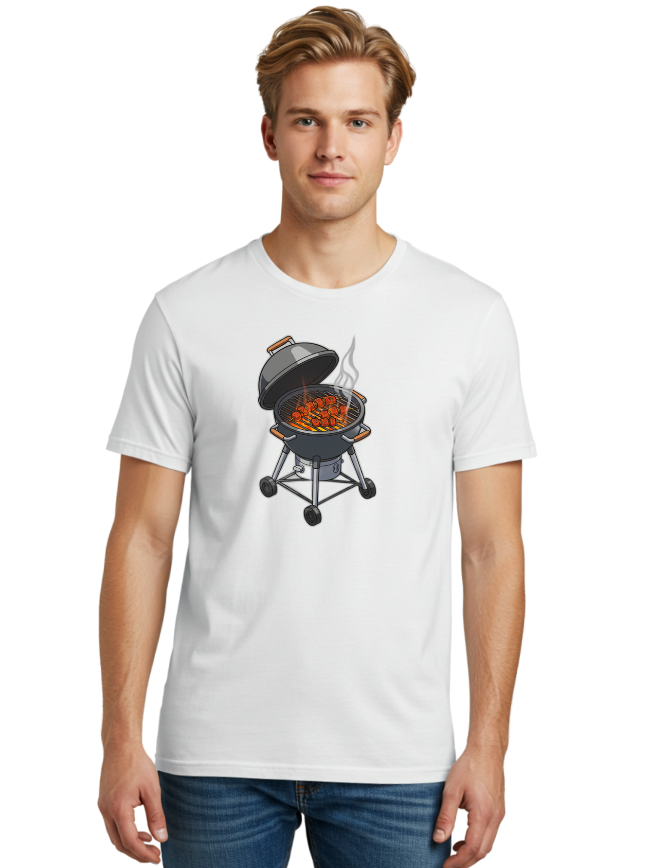 Barbecue-Grill-5 Men'S Graphic Tee, 100% Cotton, Comfortable Casual Summer Wear, Machine Washable, Barbecue Grill, Grilled Meats, Outdoor Cooking, Barbecue Ingredients, Charcoal Grill, Grilled Food, Summer Cooking, Barbecue Accessories, Bab659