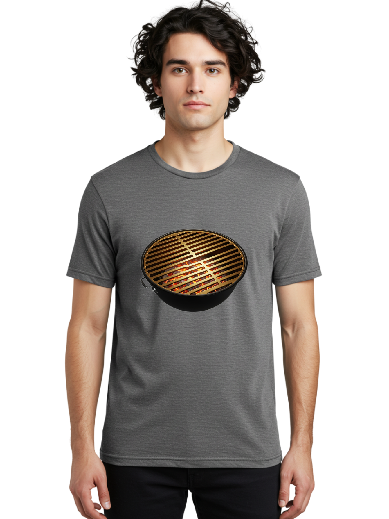 Barbecue-Grill-7 Men'S Graphic Tee, 100% Cotton, Comfortable Casual Summer Wear, Machine Washable, Barbecue Grill, Black Metal, Gold Grill Grates, Glowing Coals, Outdoor Cooking, Grill Marks, Barbecue Accessories, Grill Master Bab661