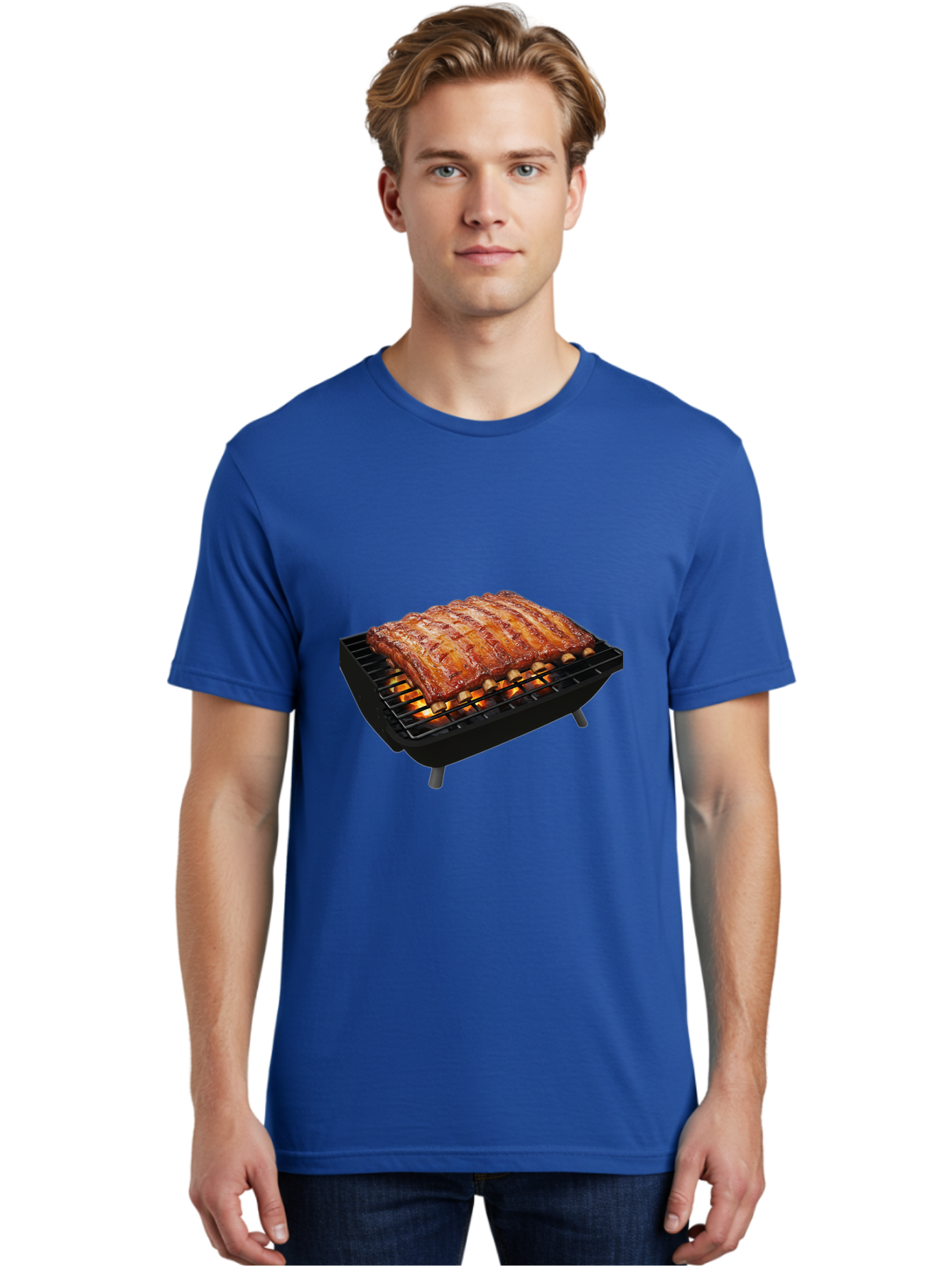 Barbecue-Ribs Men'S Graphic Tee, 100% Cotton, Comfortable Casual Summer Wear, Machine Washable, Barbecue Ribs, Grilled Meat, Barbecue Sauce, Outdoor Cooking, Flame Grilled, Gourmet Food, Delicious Ribs, Tender Meat Bab663