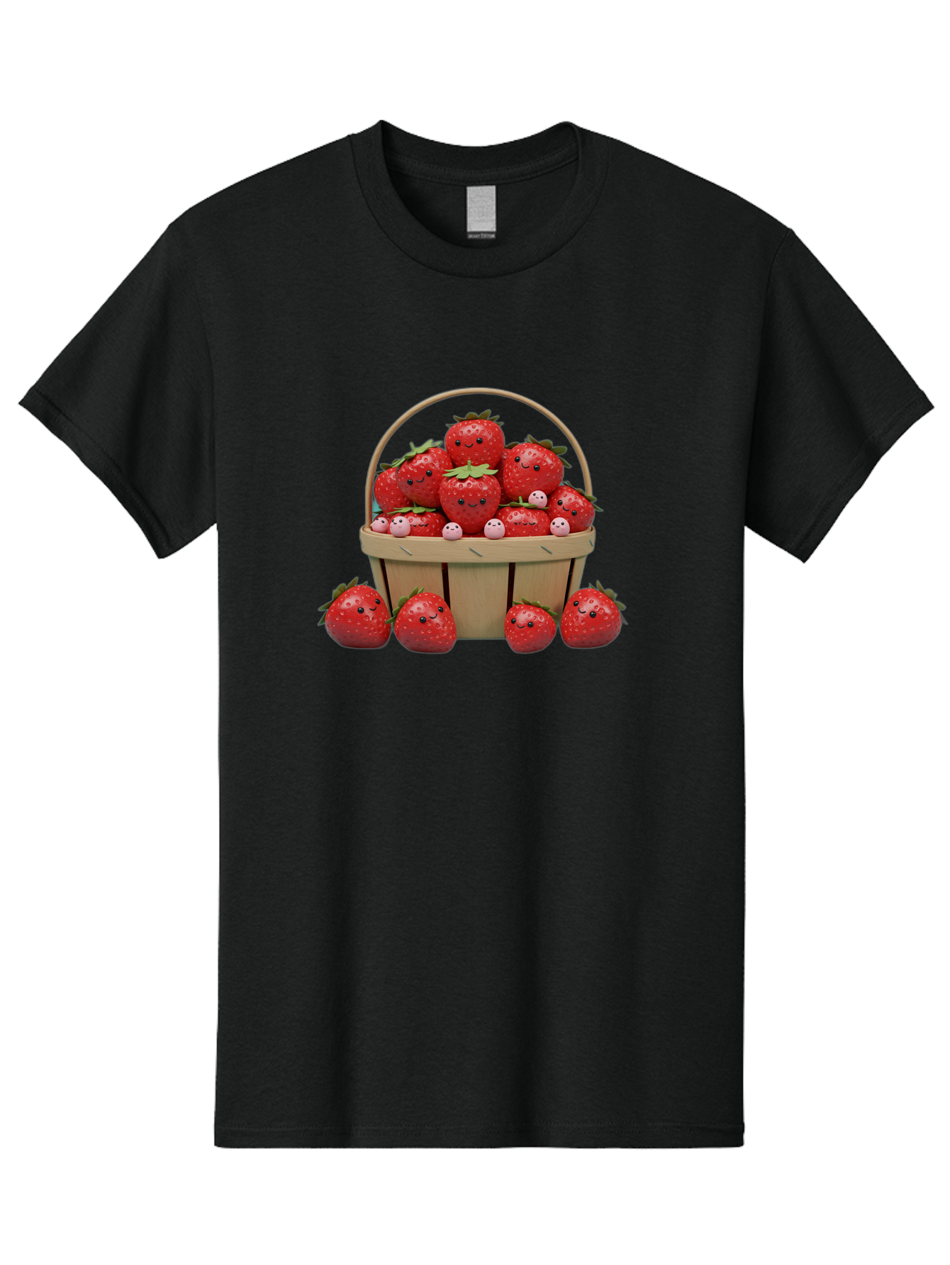 Basket-Of-Strawberries Men'S Graphic Tee, 100% Cotton, Comfortable Casual Summer Wear, Machine Washable, Strawberries With Smiley Faces, Basket Full Of Strawberries, Cartoon Strawberries, Adorable Fruit, Smiling Strawberries, Healthy Snack, Bab664