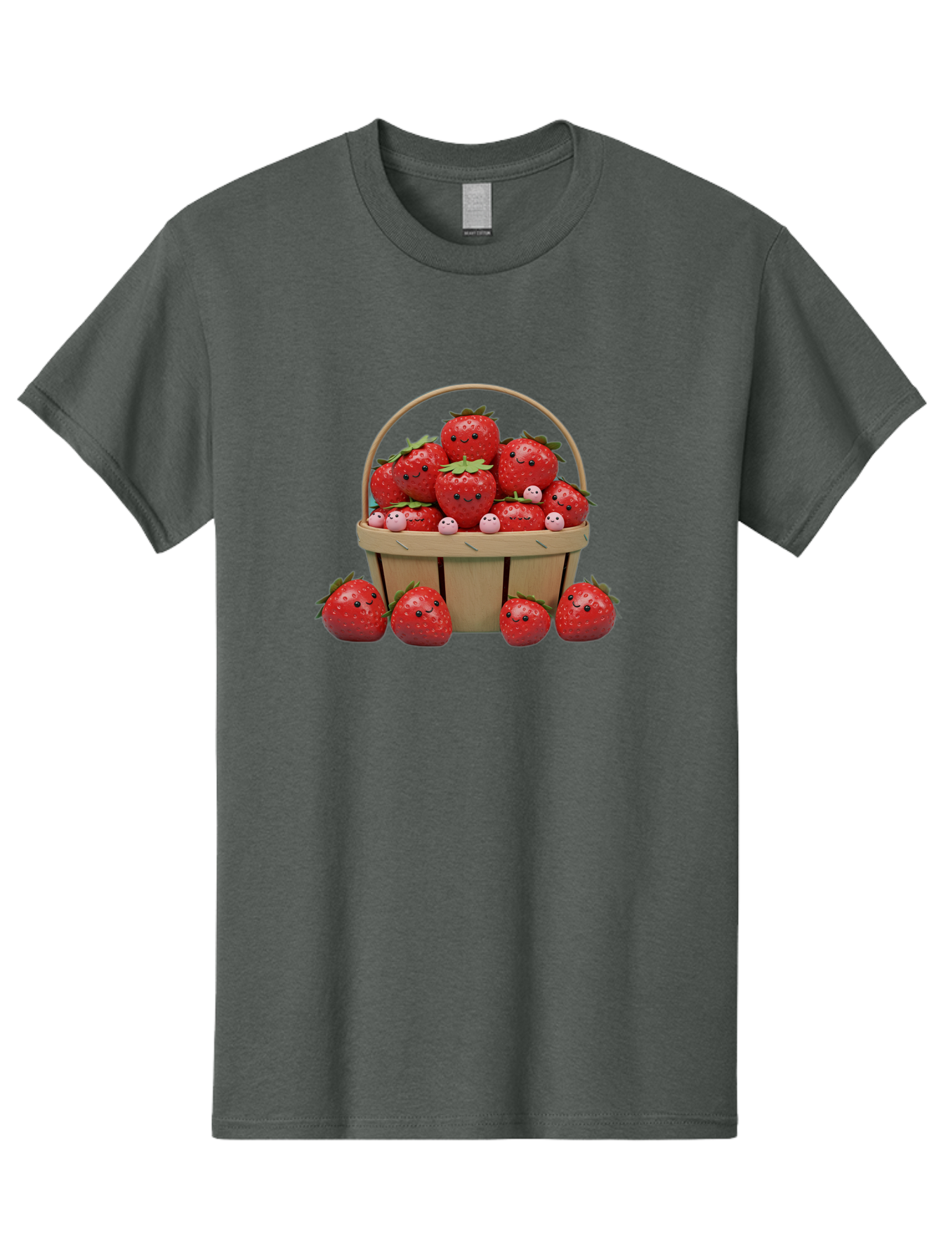 Basket-Of-Strawberries Men'S Graphic Tee, 100% Cotton, Comfortable Casual Summer Wear, Machine Washable, Strawberries With Smiley Faces, Basket Full Of Strawberries, Cartoon Strawberries, Adorable Fruit, Smiling Strawberries, Healthy Snack, Bab664