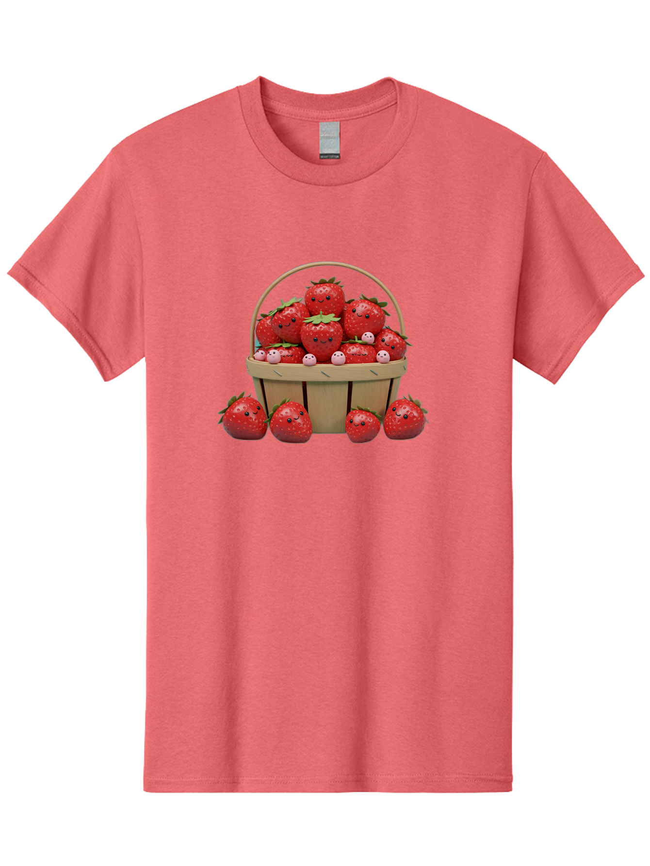 Basket-Of-Strawberries Men'S Graphic Tee, 100% Cotton, Comfortable Casual Summer Wear, Machine Washable, Strawberries With Smiley Faces, Basket Full Of Strawberries, Cartoon Strawberries, Adorable Fruit, Smiling Strawberries, Healthy Snack, Bab664