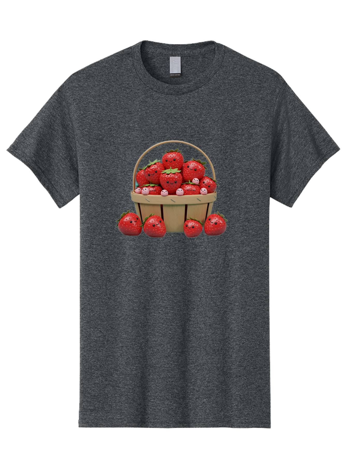 Basket-Of-Strawberries Men'S Graphic Tee, 100% Cotton, Comfortable Casual Summer Wear, Machine Washable, Strawberries With Smiley Faces, Basket Full Of Strawberries, Cartoon Strawberries, Adorable Fruit, Smiling Strawberries, Healthy Snack, Bab664