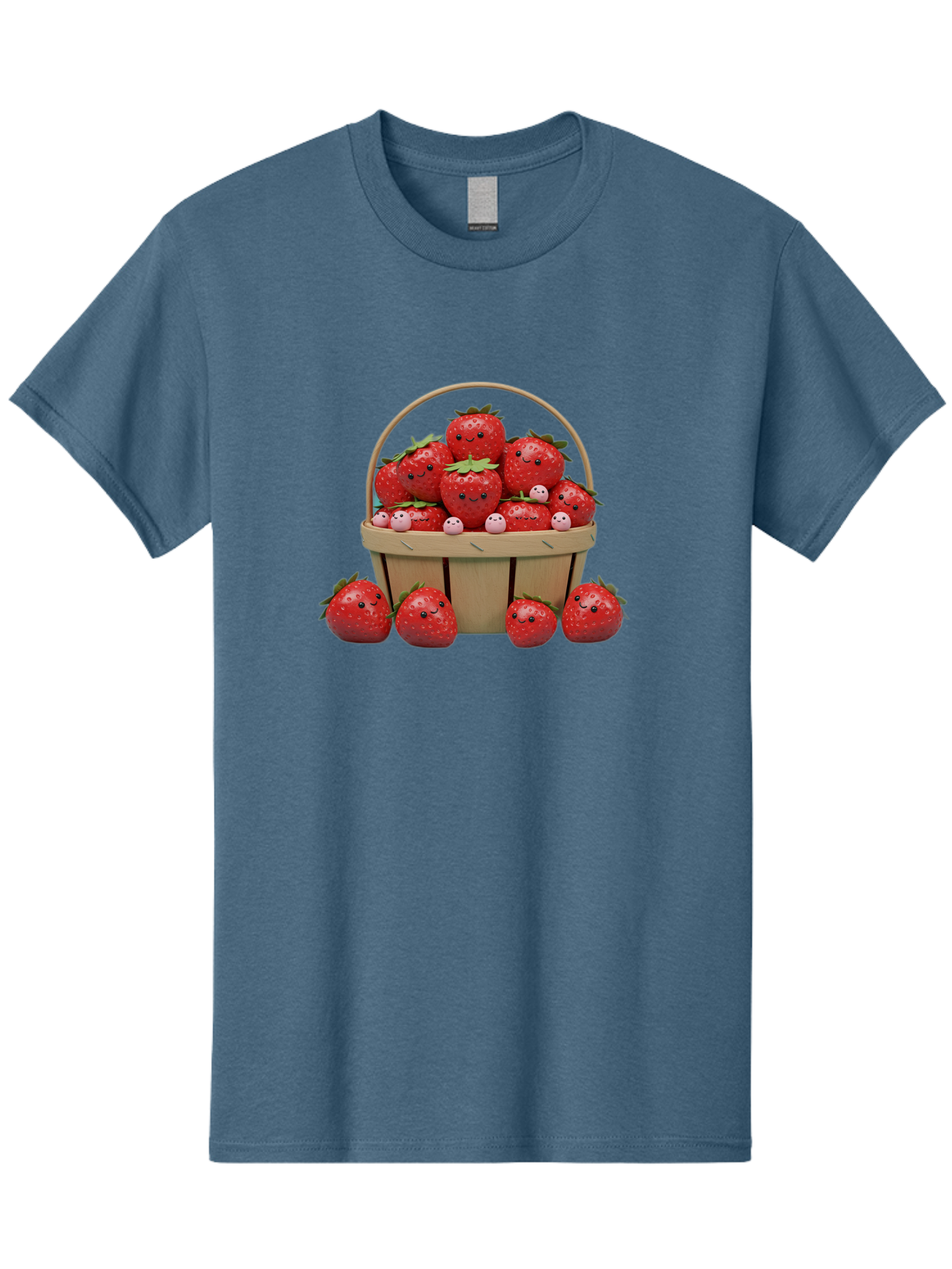 Basket-Of-Strawberries Men'S Graphic Tee, 100% Cotton, Comfortable Casual Summer Wear, Machine Washable, Strawberries With Smiley Faces, Basket Full Of Strawberries, Cartoon Strawberries, Adorable Fruit, Smiling Strawberries, Healthy Snack, Bab664