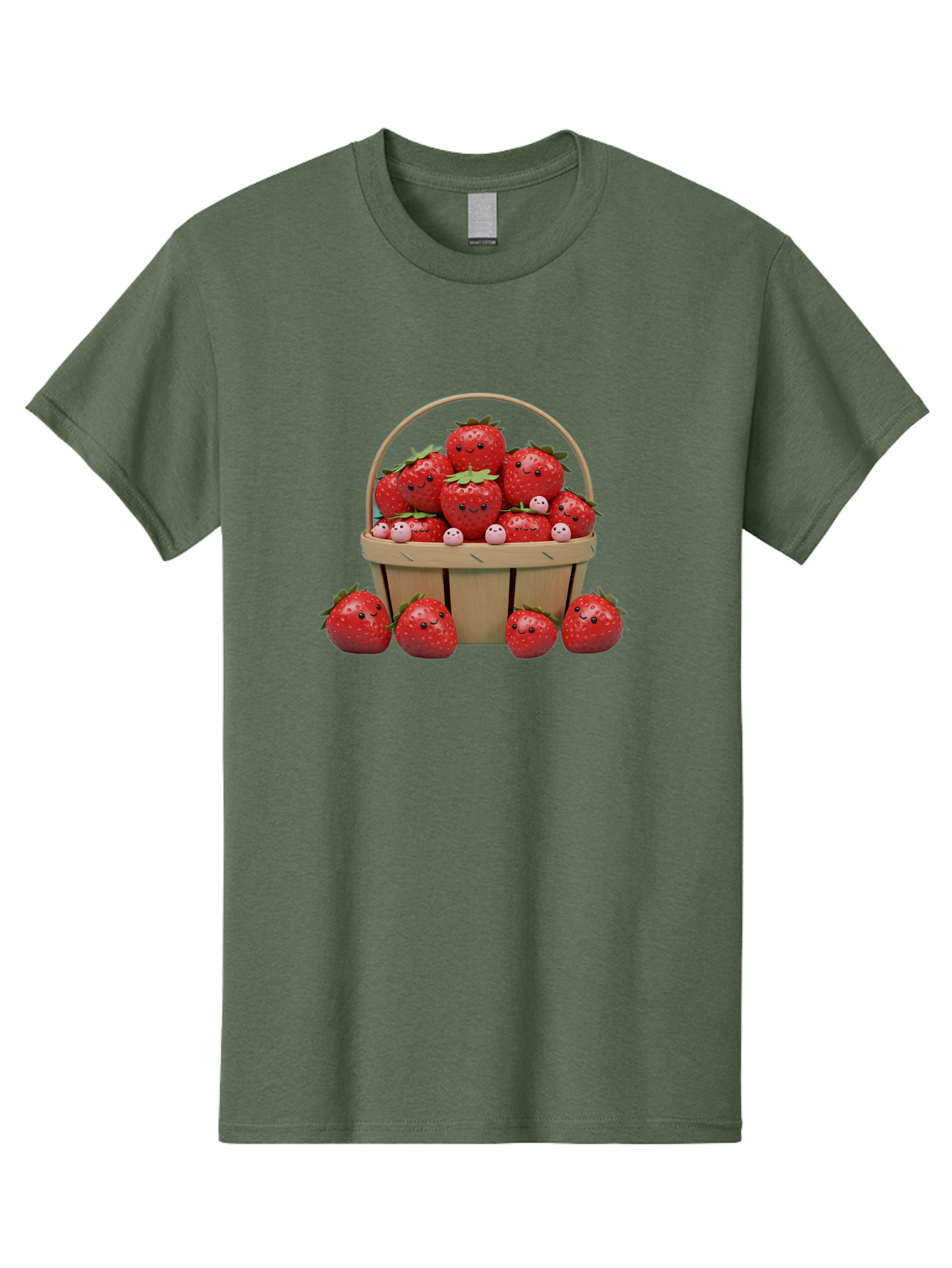 Basket-Of-Strawberries Men'S Graphic Tee, 100% Cotton, Comfortable Casual Summer Wear, Machine Washable, Strawberries With Smiley Faces, Basket Full Of Strawberries, Cartoon Strawberries, Adorable Fruit, Smiling Strawberries, Healthy Snack, Bab664