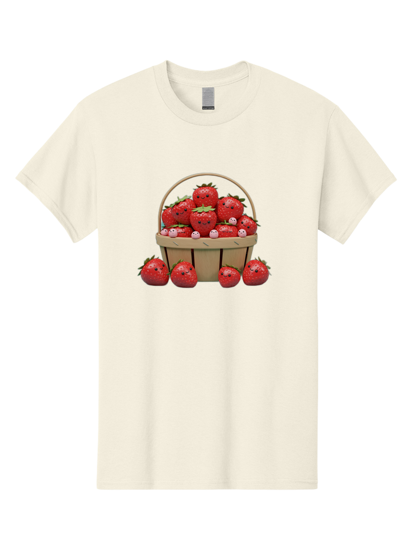 Basket-Of-Strawberries Men'S Graphic Tee, 100% Cotton, Comfortable Casual Summer Wear, Machine Washable, Strawberries With Smiley Faces, Basket Full Of Strawberries, Cartoon Strawberries, Adorable Fruit, Smiling Strawberries, Healthy Snack, Bab664