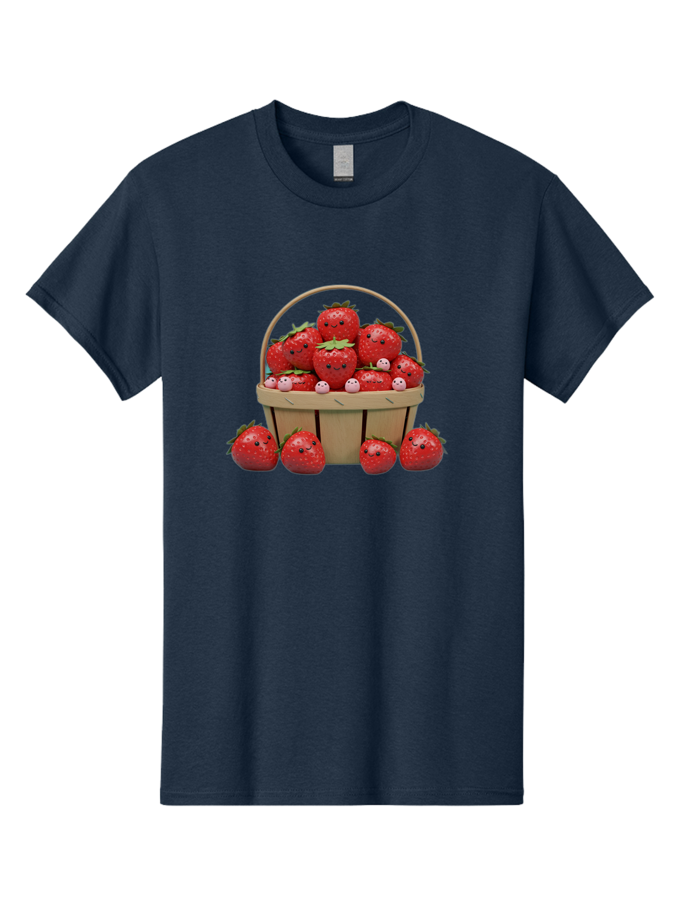 Basket-Of-Strawberries Men'S Graphic Tee, 100% Cotton, Comfortable Casual Summer Wear, Machine Washable, Strawberries With Smiley Faces, Basket Full Of Strawberries, Cartoon Strawberries, Adorable Fruit, Smiling Strawberries, Healthy Snack, Bab664