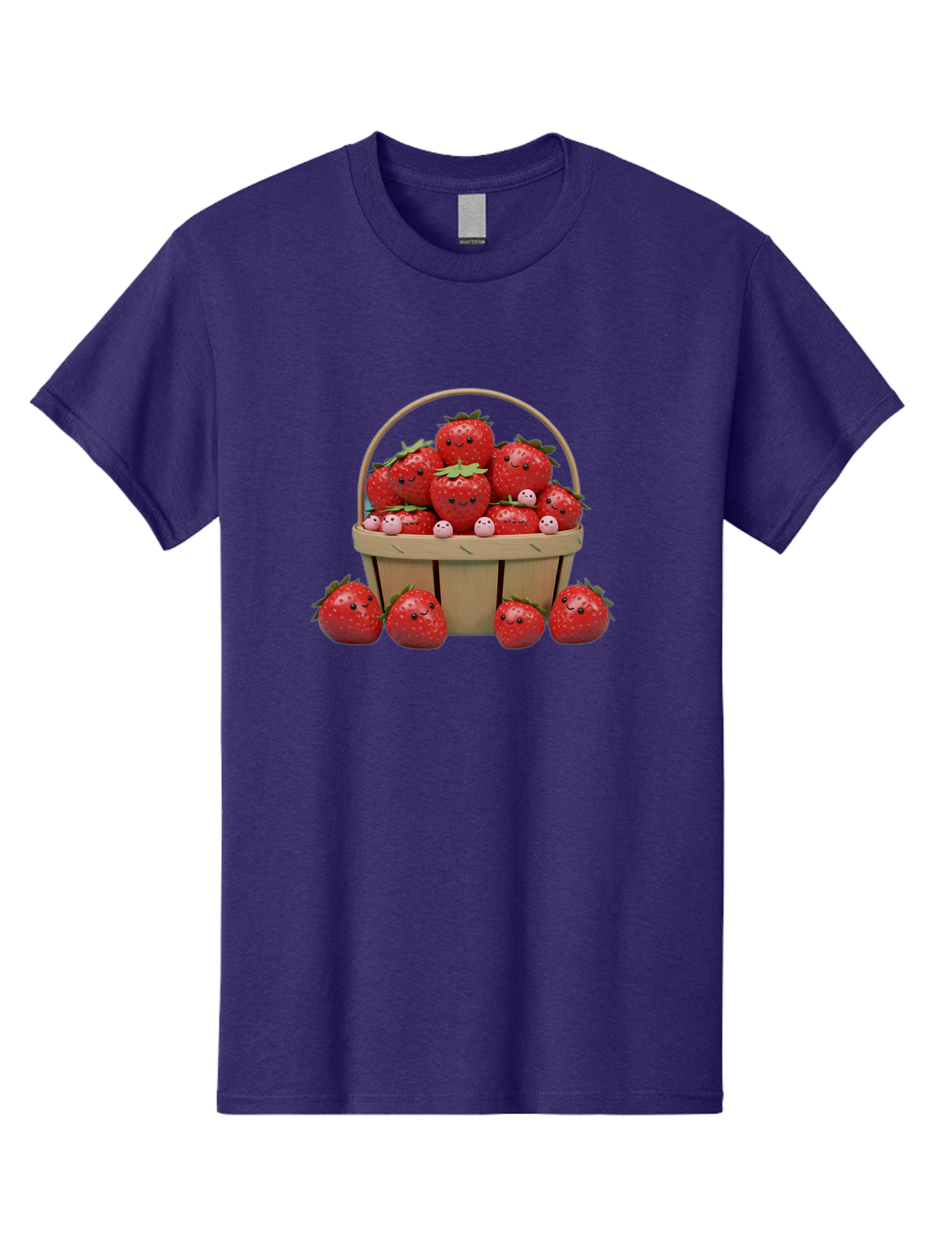 Basket-Of-Strawberries Men'S Graphic Tee, 100% Cotton, Comfortable Casual Summer Wear, Machine Washable, Strawberries With Smiley Faces, Basket Full Of Strawberries, Cartoon Strawberries, Adorable Fruit, Smiling Strawberries, Healthy Snack, Bab664