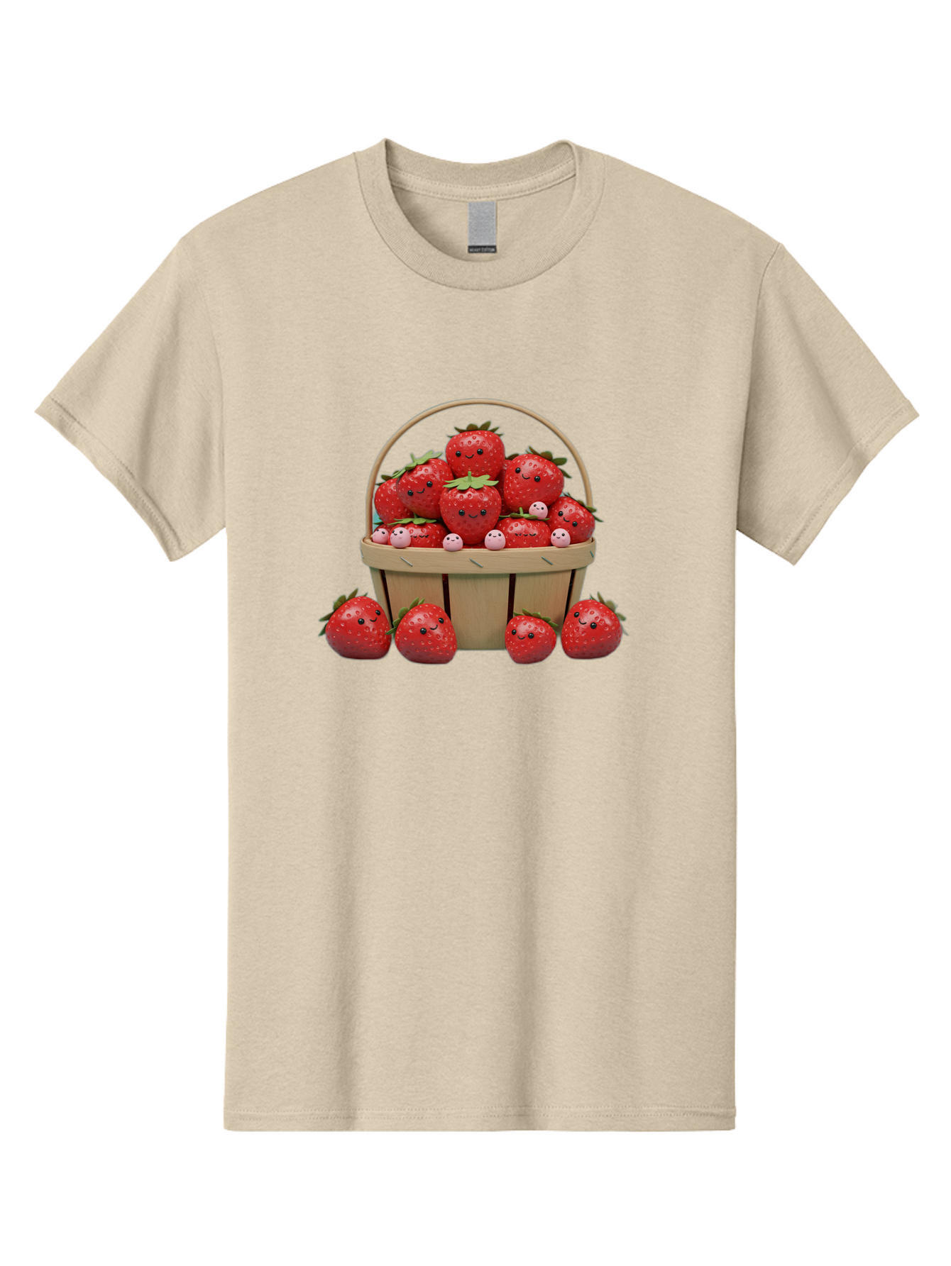 Basket-Of-Strawberries Men'S Graphic Tee, 100% Cotton, Comfortable Casual Summer Wear, Machine Washable, Strawberries With Smiley Faces, Basket Full Of Strawberries, Cartoon Strawberries, Adorable Fruit, Smiling Strawberries, Healthy Snack, Bab664