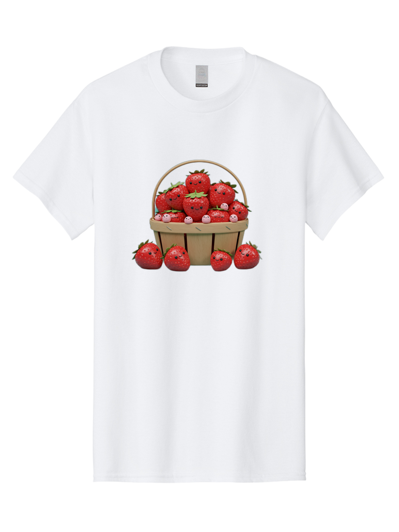 Basket-Of-Strawberries Men'S Graphic Tee, 100% Cotton, Comfortable Casual Summer Wear, Machine Washable, Strawberries With Smiley Faces, Basket Full Of Strawberries, Cartoon Strawberries, Adorable Fruit, Smiling Strawberries, Healthy Snack, Bab664