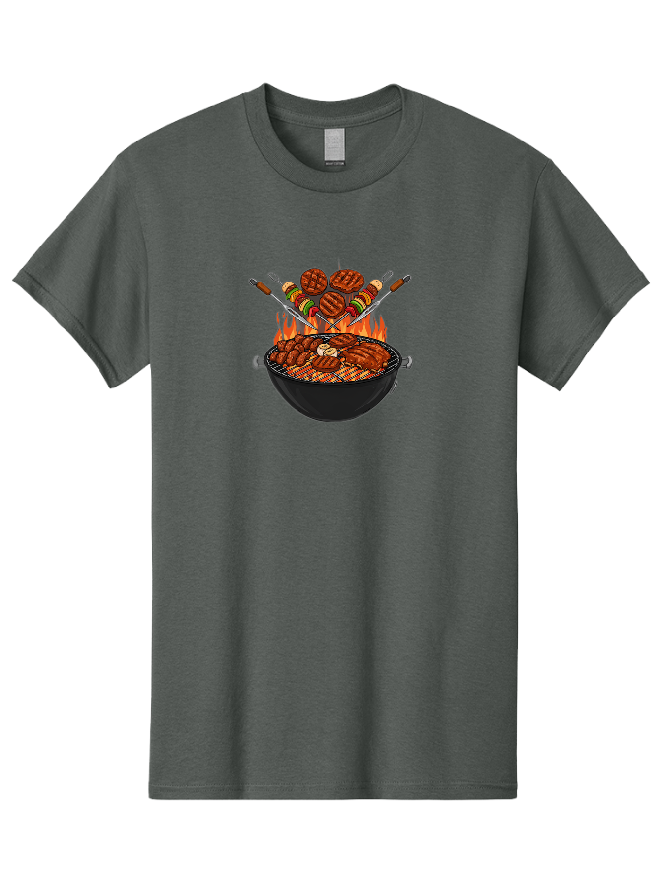 Bbq-Grill-1 Men'S Graphic Tee, 100% Cotton, Comfortable Casual Summer Wear, Machine Washable, Grilled Burgers, Skewers Of Meat And Vegetables, Barbecue Grill, Outdoor Cooking, Grilled Food, Summer Bbq Bab666