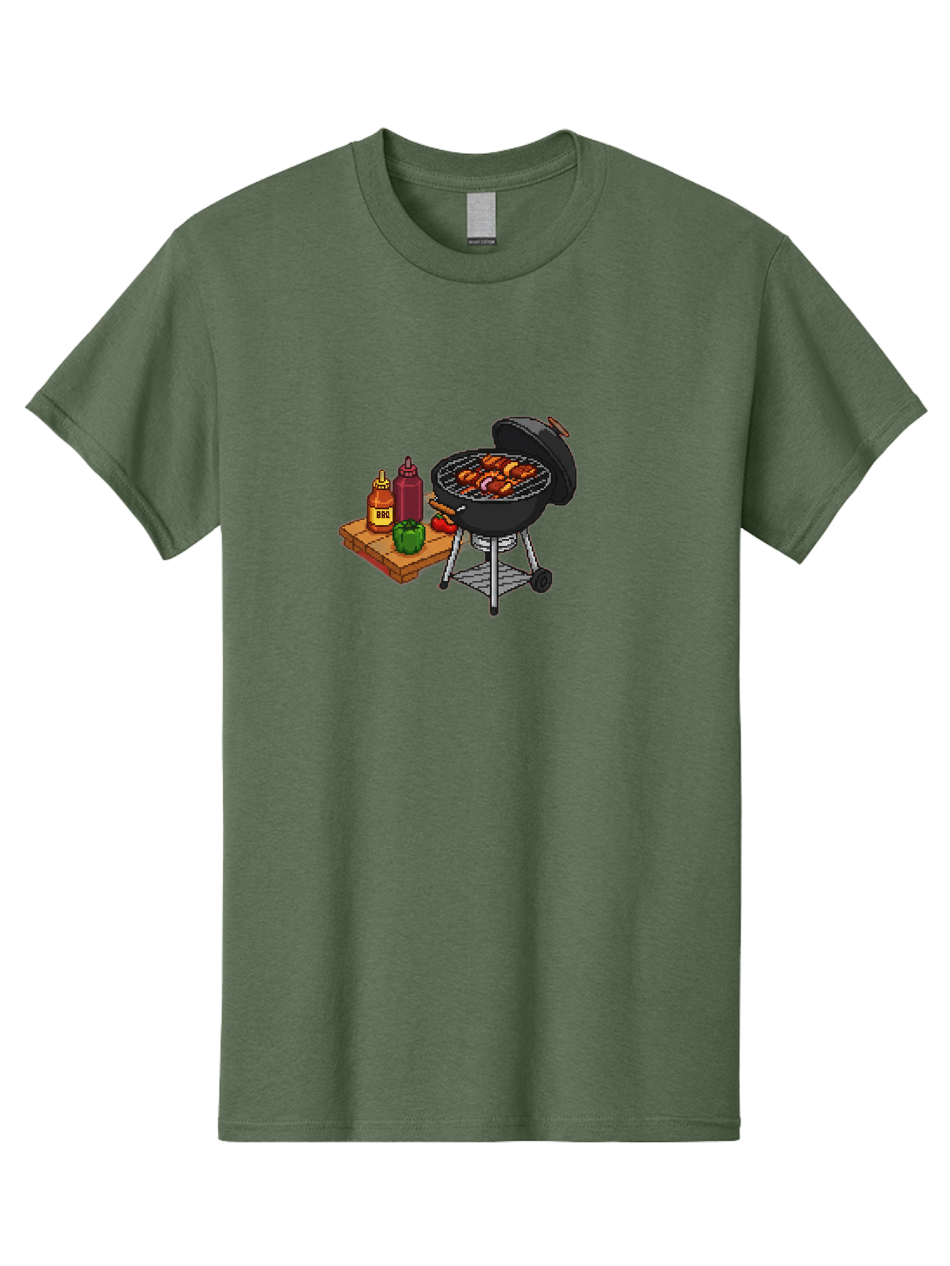 Bbq-Grill-2 Men'S Graphic Tee, 100% Cotton, Comfortable Casual Summer Wear, Machine Washable, Bbq Grill With Sausages, Outdoor Cooking, Grilling, Barbecue Sauce, Condiments, Bell Pepper, Chili Pepper, Grilling Essentials, Barbecue, Bab667