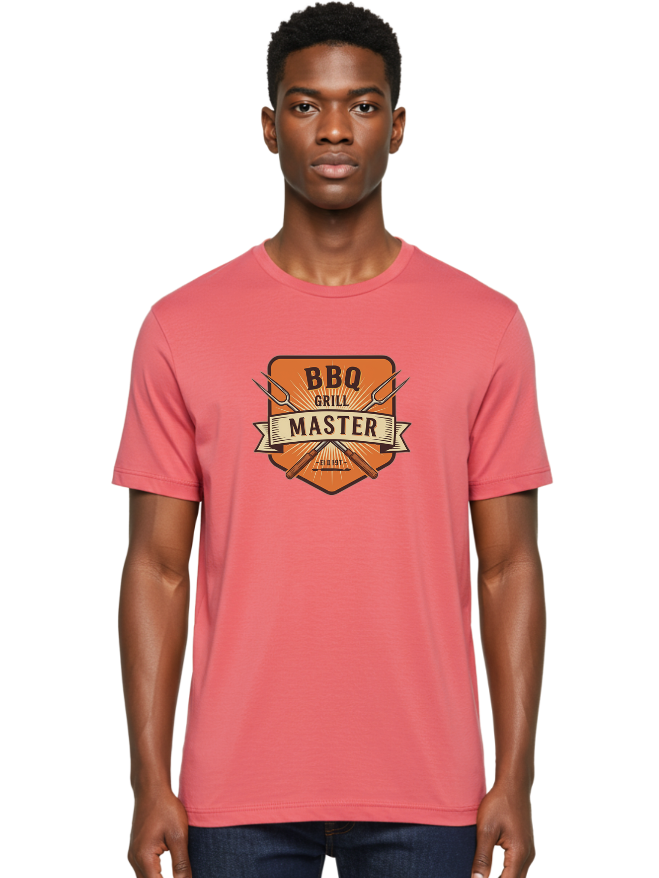 Bbq-Grill-Master Men'S Graphic Tee, 100% Cotton, Comfortable Casual Summer Wear, Machine Washable, Barbecue Logo, Grill Master Logo, Vintage Style, Crossed Forks, Est 1971, Retro Design, Barbecue Branding, Grill Logo Bab671
