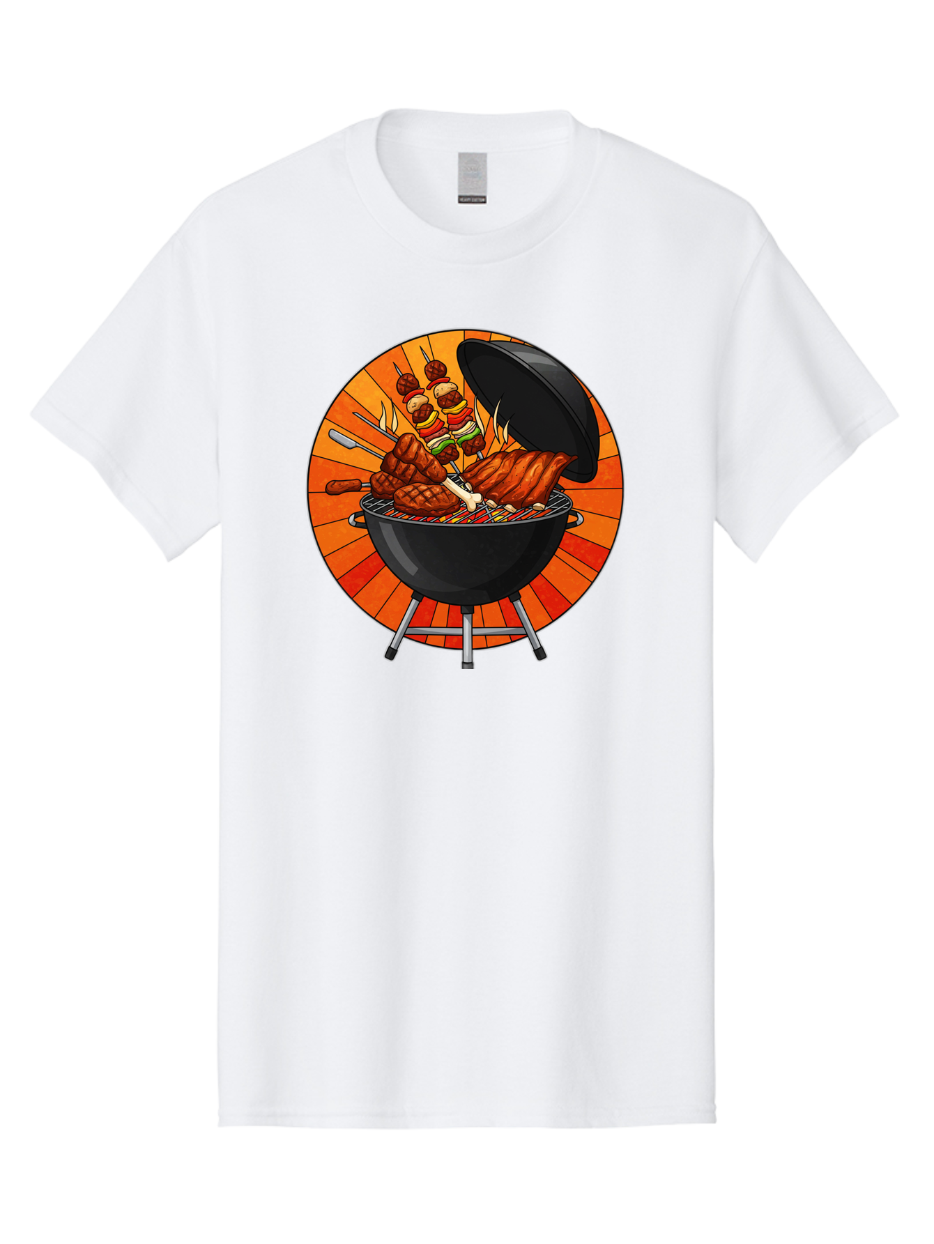 Bbq-Grill Men'S Graphic Tee, 100% Cotton, Comfortable Casual Summer Wear, Machine Washable, Barbecue Grill, Grilled Meat, Skewers, Outdoor Cooking, Summer Food, Barbecue Party, Delicious Food, Grilled Chicken, Barbecue Sauce Bab673