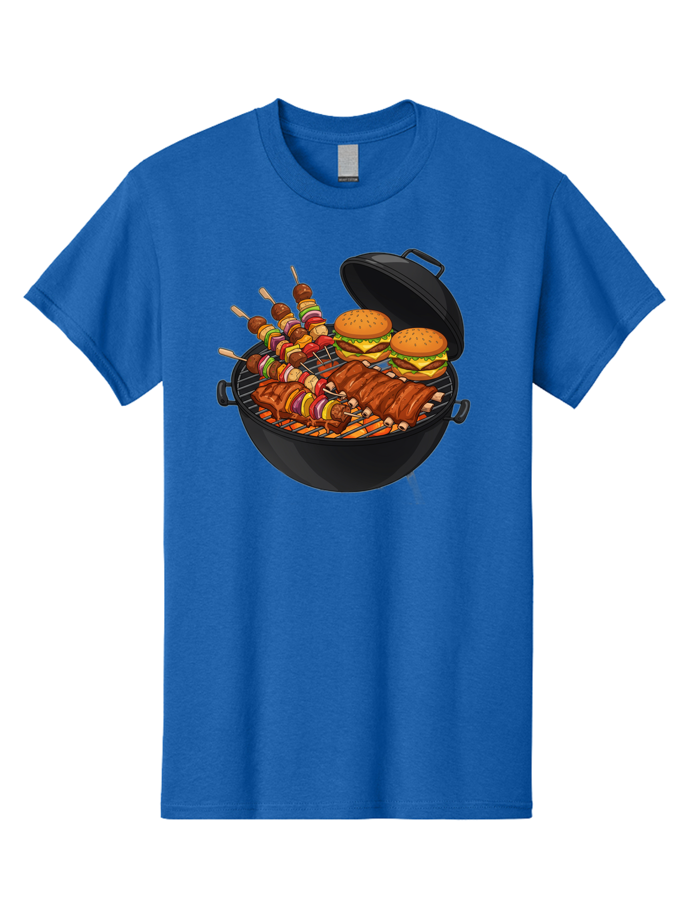 Bbq-Grilling Men'S Graphic Tee, 100% Cotton, Comfortable Casual Summer Wear, Machine Washable, Barbecue Grill, Grilled Food, Skewers, Hamburgers, Barbecue Ribs, Summer Cooking, Outdoor Dining, Grilled Cuisine, Barbecue Party, Savory Delights Bab674