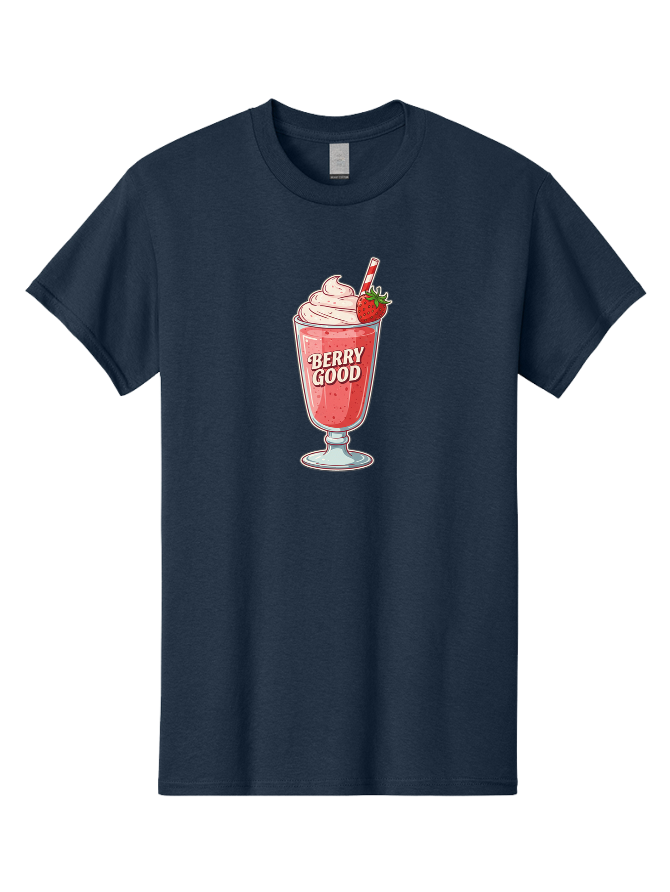 Berry-Good-1 Men'S Graphic Tee, 100% Cotton, Comfortable Casual Summer Wear, Machine Washable, Strawberry Milkshake, Whipped Cream Topping, Red And White Straw, Sweet Treat, Refreshing Drink, Strawberry Flavor, Dessert Illustration, Bab676