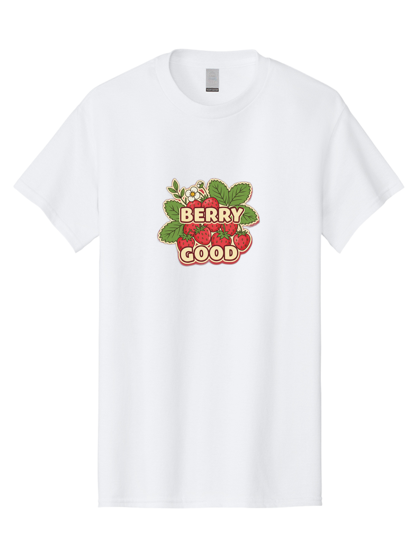 Berry-Good Men'S Graphic Tee, 100% Cotton, Comfortable Casual Summer Wear, Machine Washable, Strawberries, Fresh Fruit, Summer Vibes, Healthy Snack, Sweet Treats, Cartoon Illustration, Green Leaves, White Flowers, Bold Typography, Retro Style Bab677