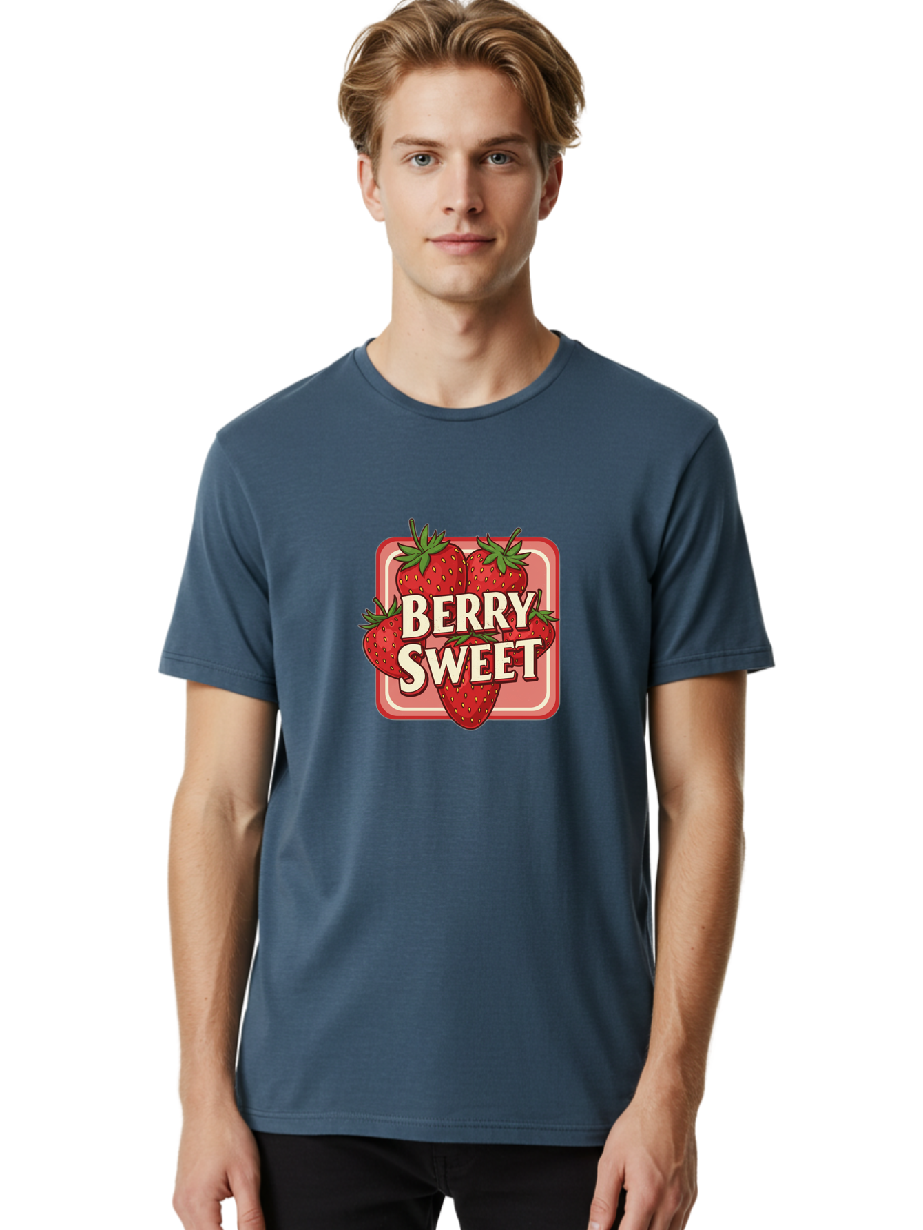 Berry-Sweet Men'S Graphic Tee, 100% Cotton, Comfortable Casual Summer Wear, Machine Washable, Strawberry Graphic, Fresh Strawberries, Red Strawberries, Sweet Treats, Dessert Logo, Fruit Illustration, Summer Vibes, Tasty Delights, Bab678