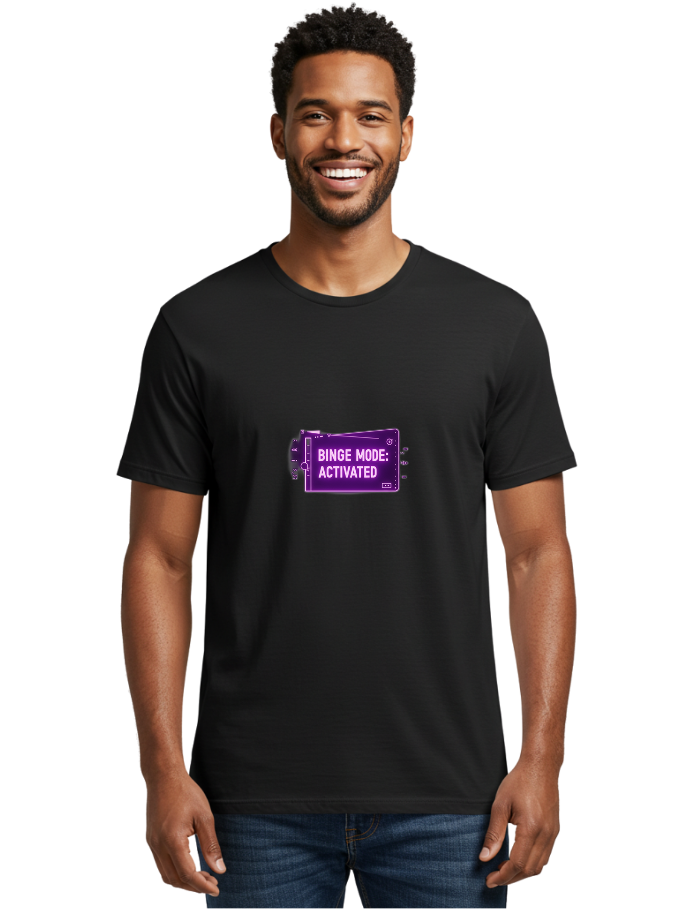 Binge-Mode-Activated-2 Men'S Graphic Tee, 100% Cotton, Comfortable Casual Summer Wear, Machine Washable, Binge Watching, Tv Show Obsession, Streaming Service, Entertainment, Media Consumption, Purple Screen, Electronic Device, Bab680