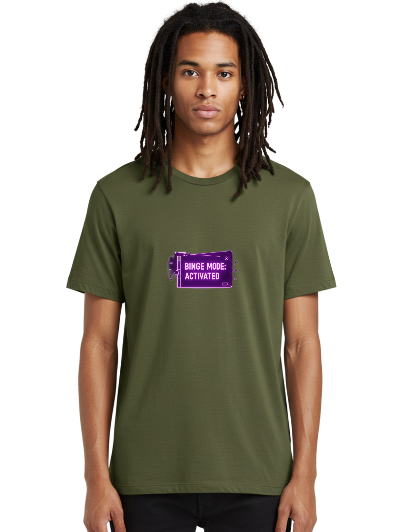 Binge-Mode-Activated-2 Men'S Graphic Tee, 100% Cotton, Comfortable Casual Summer Wear, Machine Washable, Binge Watching, Tv Show Obsession, Streaming Service, Entertainment, Media Consumption, Purple Screen, Electronic Device, Bab680