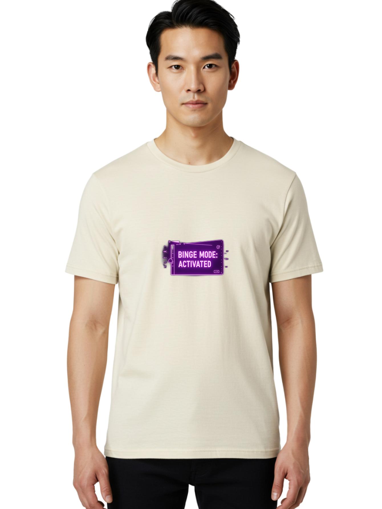 Binge-Mode-Activated-2 Men'S Graphic Tee, 100% Cotton, Comfortable Casual Summer Wear, Machine Washable, Binge Watching, Tv Show Obsession, Streaming Service, Entertainment, Media Consumption, Purple Screen, Electronic Device, Bab680