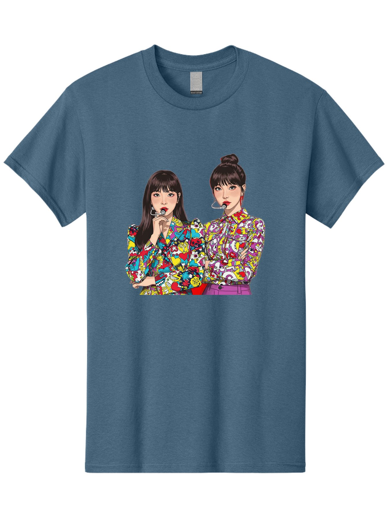 Blackpink Men'S Graphic Tee, 100% Cotton, Comfortable Casual Summer Wear, Machine Washable, K-Pop Performers, Musical Artists, Trendy Fashion, Vibrant Colors, Confident Pose, Pop Art Style, Bold Hairstyles, Red Lipstick, Cartoon Illustration, Bab685