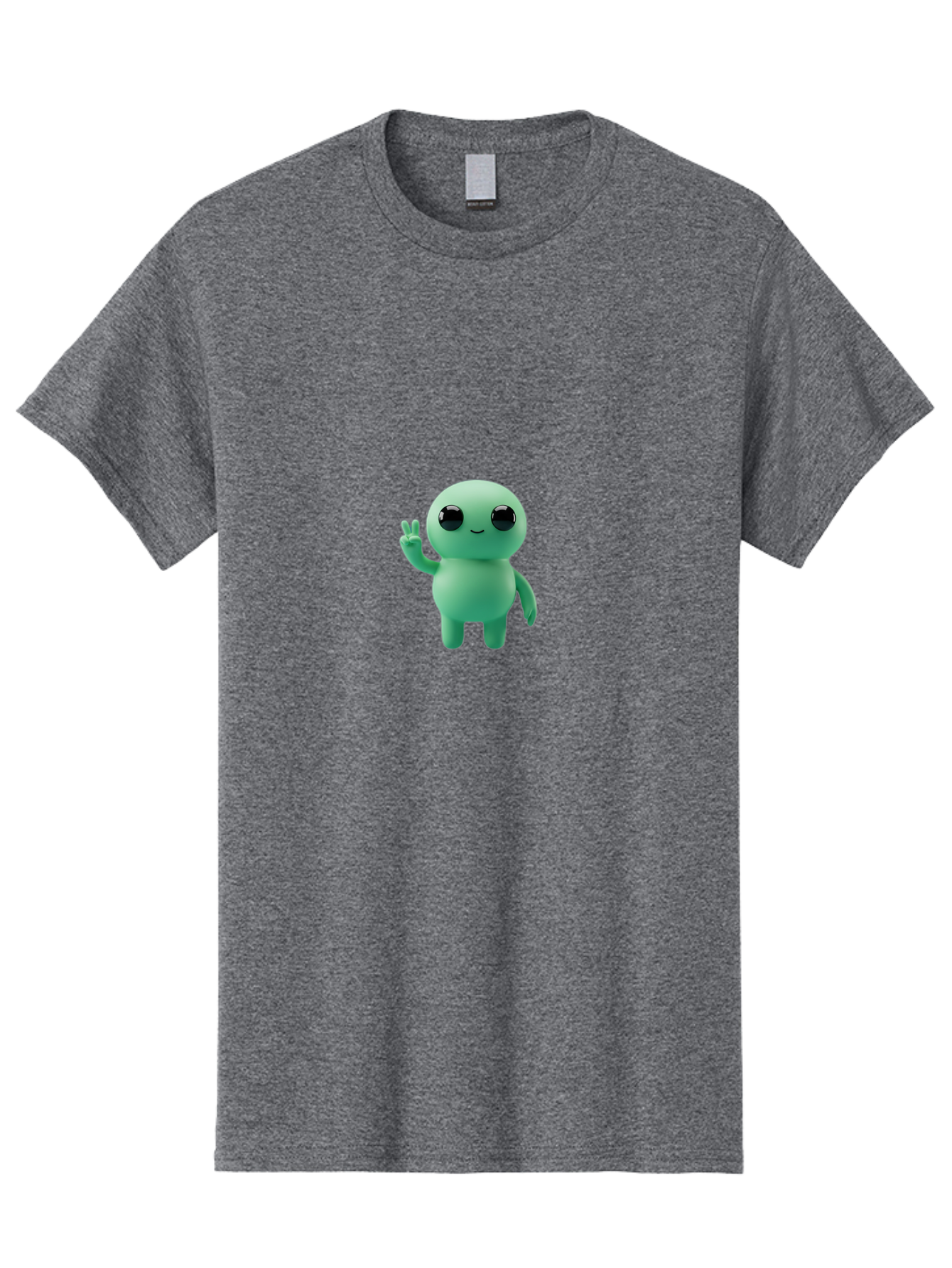 Blue-Character Men'S Graphic Tee, 100% Cotton, Comfortable Casual Summer Wear, Machine Washable, Cartoon Character, Cute Creature, Peace Sign, Friendly Gesture, Smiling Face, Simple Design, 3D Rendering, Digital Art, Kawaii Character, Bab687