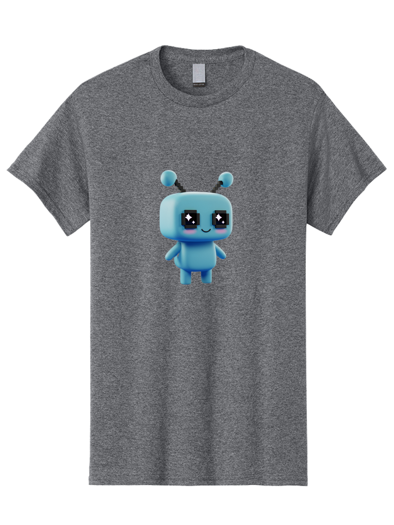 Blue-Robot Men'S Graphic Tee, 100% Cotton, Comfortable Casual Summer Wear, Machine Washable, Cartoon Robot, Digital Illustration, Blue Robot, Futuristic Character, Shiny Eyes, Friendly Demeanor, Cute Robot Design, Artificial Intelligence, Bab688