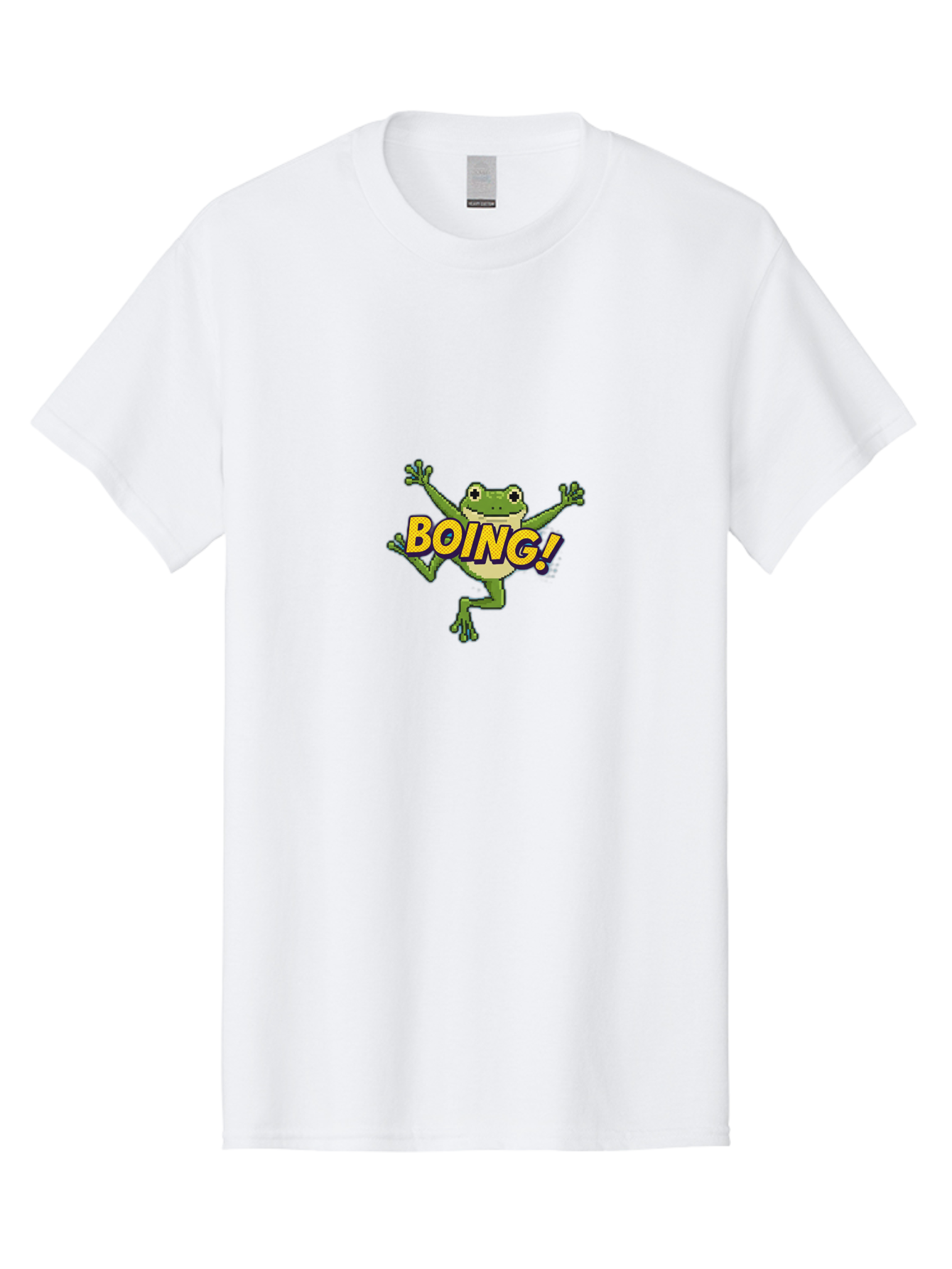 Boing-Frog-1 Men'S Graphic Tee, 100% Cotton, Comfortable Casual Summer Wear, Machine Washable, Funny Cartoon Frog, Playful Illustration, Cartoon Character, Comedic Graphic, Humorous Image, Entertaining Design, Boing! Text, Frog Jumping, Bab689