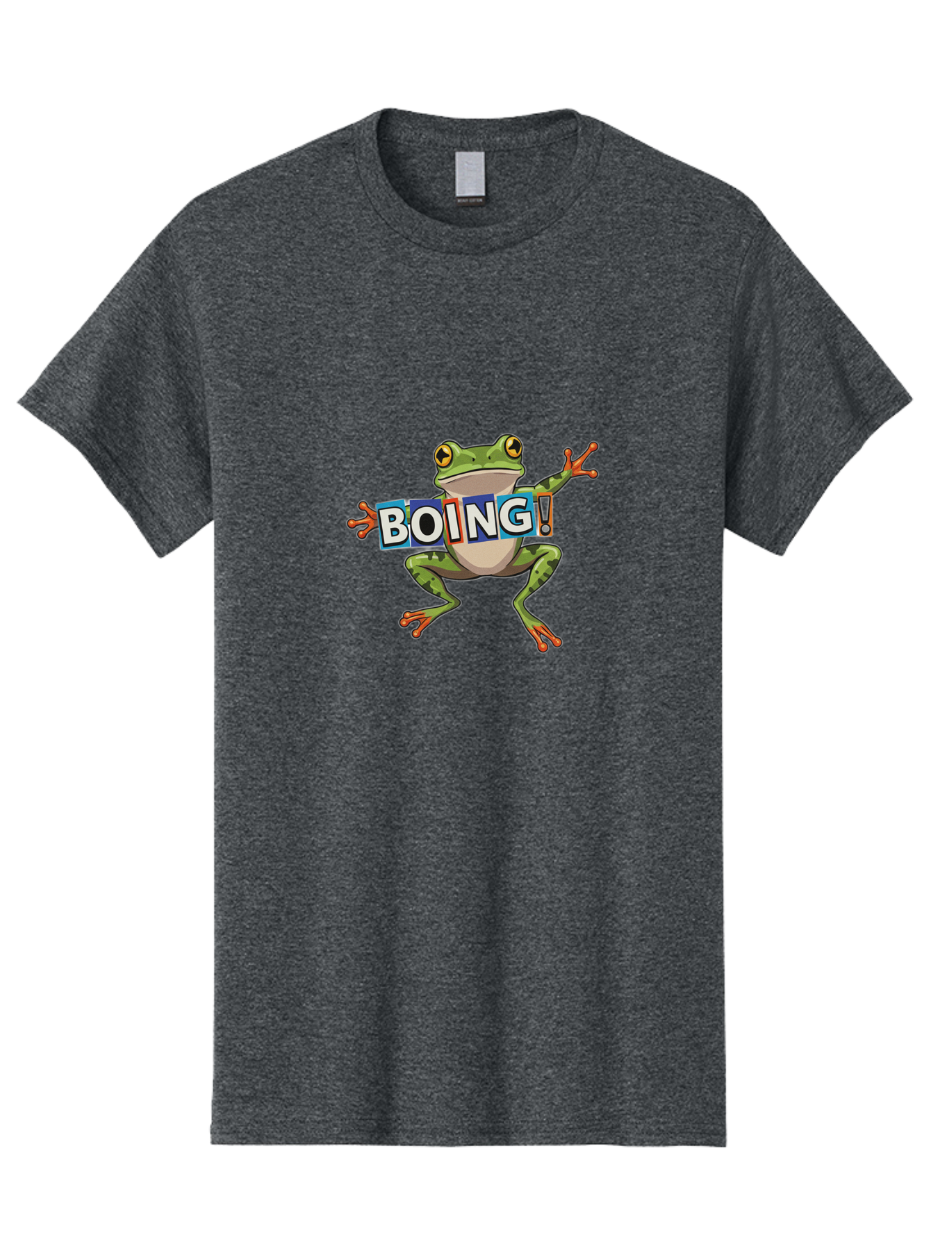 Boing-Frog-2 Men'S Graphic Tee, 100% Cotton, Comfortable Casual Summer Wear, Machine Washable, Cartoon Frog, Jumping Frog, Green Frog, Playful Animation, Comic Effect, Boing Text, Dynamic Pose, Fun Graphics, Energetic Vibe, Comic Strip Style Bab690