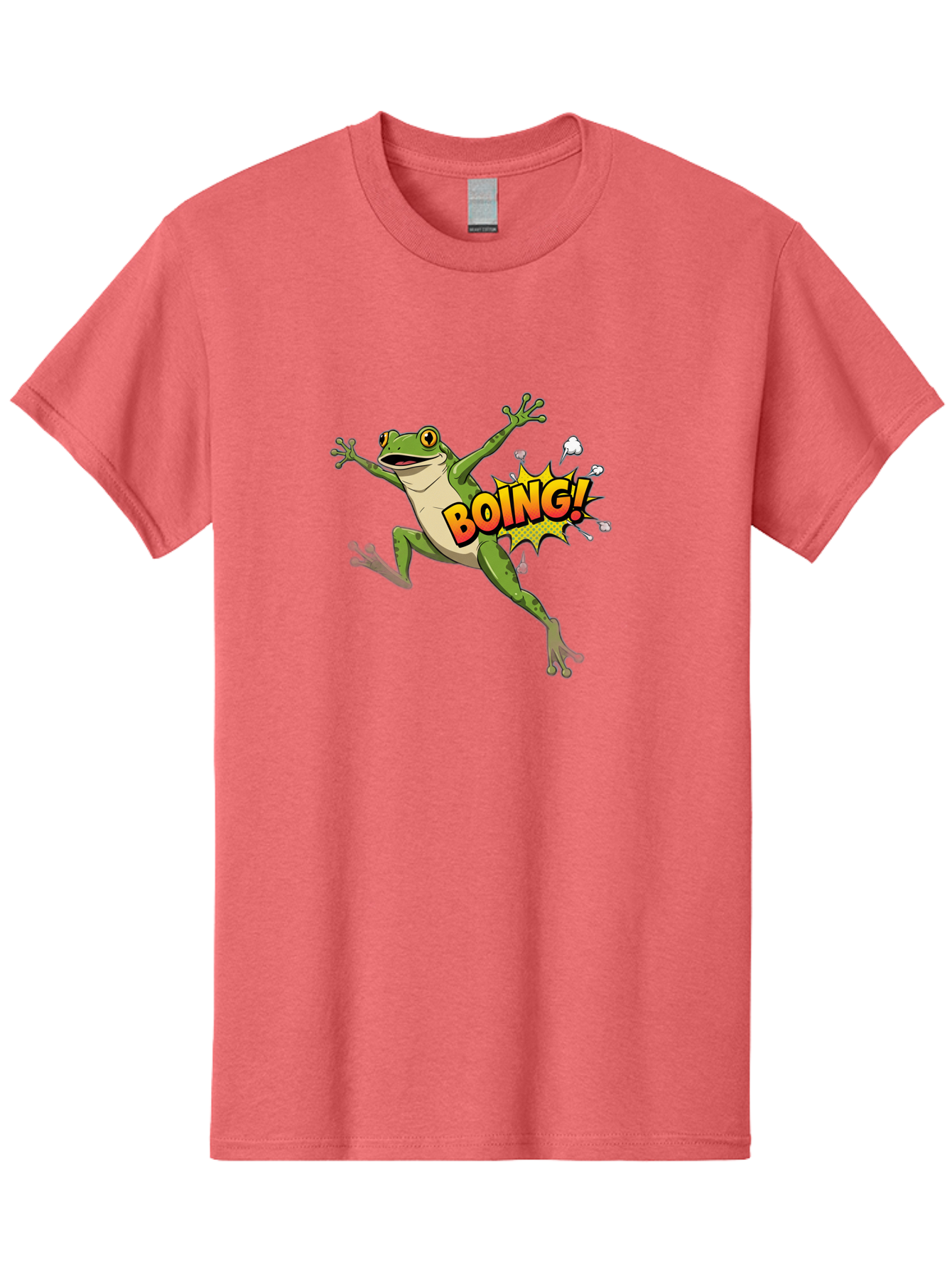 Boing-Frog Men'S Graphic Tee, 100% Cotton, Comfortable Casual Summer Wear, Machine Washable, Cartoon Frog Jumping, Comedic Relief, Humorous Illustration, Action Comic Style, Funny Amphibian, Playful Graphics, Boing! Text Effect, Dynamic Pose Bab692