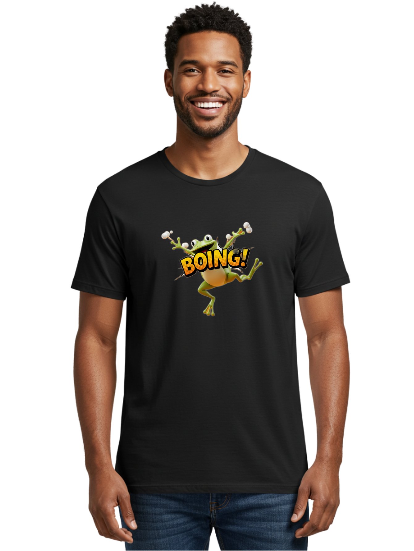 Boing Men'S Graphic Tee, 100% Cotton, Comfortable Casual Summer Wear, Machine Washable, Funny Frog, Cartoon Character, Humorous Illustration, Comedic Effect, Playful Animation, Bouncing Frog, 3D Animation, Visual Humor, Comedic Relief Bab693