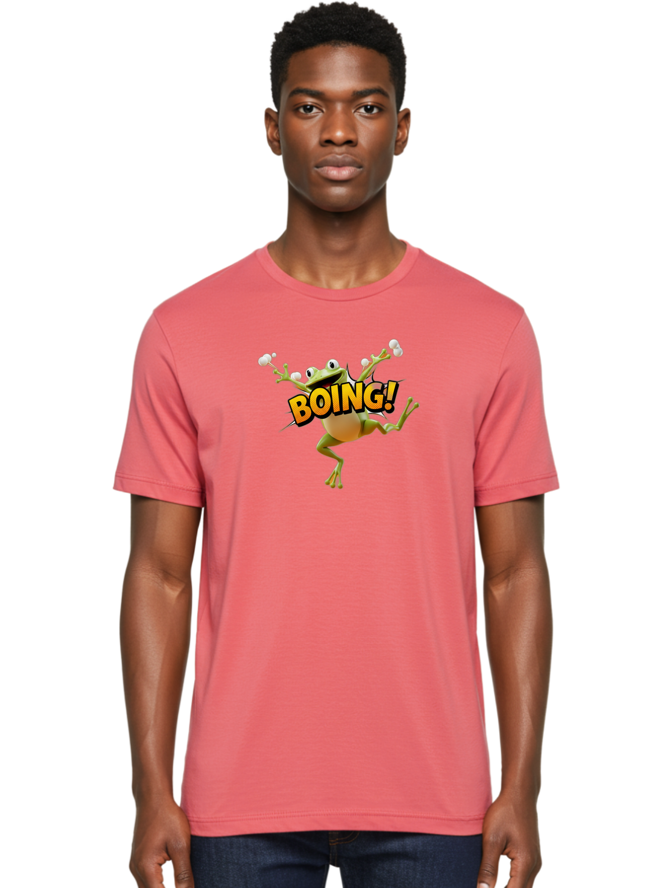 Boing Men'S Graphic Tee, 100% Cotton, Comfortable Casual Summer Wear, Machine Washable, Funny Frog, Cartoon Character, Humorous Illustration, Comedic Effect, Playful Animation, Bouncing Frog, 3D Animation, Visual Humor, Comedic Relief Bab693
