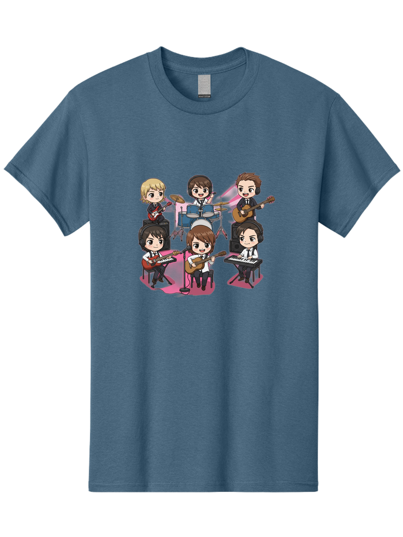 Bts-Band Men'S Graphic Tee, 100% Cotton, Comfortable Casual Summer Wear, Machine Washable, Cartoon Band, Beatles Style, Musical Instruments, Guitar Players, Drummer, Keyboardist, Chibi Art, Pop Culture, Music Icons, Nostalgic Feel, Bab695