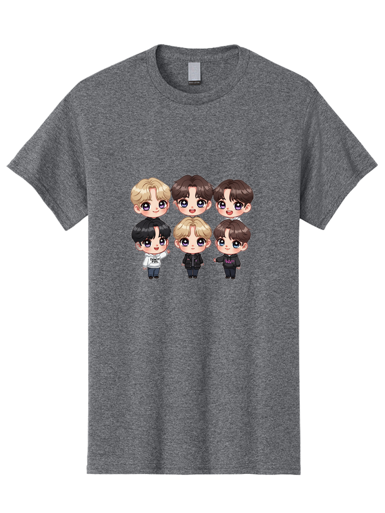 Bts-Cartoon-Characters Men'S Graphic Tee, 100% Cotton, Comfortable Casual Summer Wear, Machine Washable, K-Pop Chibi Characters, Cartoon Illustration, Bts Members, Chibi Art, Manga Style, Cartoon Characters, K-Pop Fans, Digital Art, Bab696