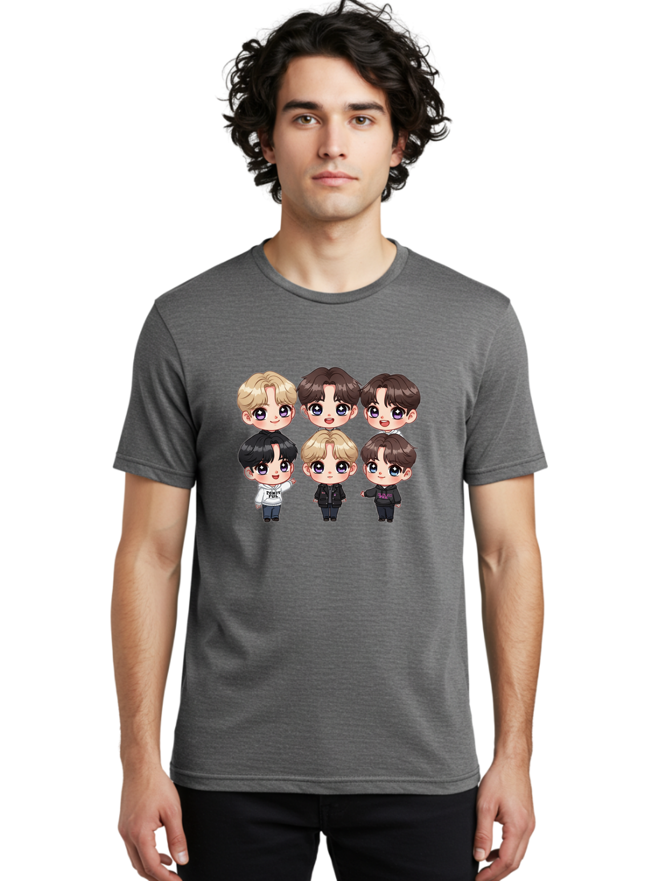 Bts-Cartoon-Characters Men'S Graphic Tee, 100% Cotton, Comfortable Casual Summer Wear, Machine Washable, K-Pop Chibi Characters, Cartoon Illustration, Bts Members, Chibi Art, Manga Style, Cartoon Characters, K-Pop Fans, Digital Art, Bab696