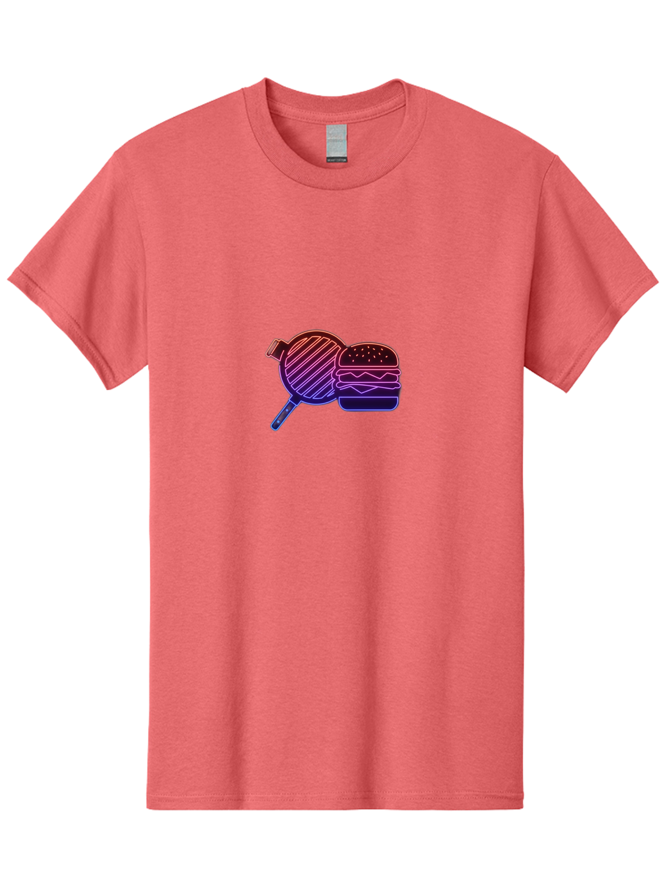 Burger-And-Spatula Men'S Graphic Tee, 100% Cotton, Comfortable Casual Summer Wear, Machine Washable, Hamburger, Grilled Food, Fast Food, Neon Sign, Purple Gradient, Burger Illustration, Cooking Utensil, Spatula Bab700