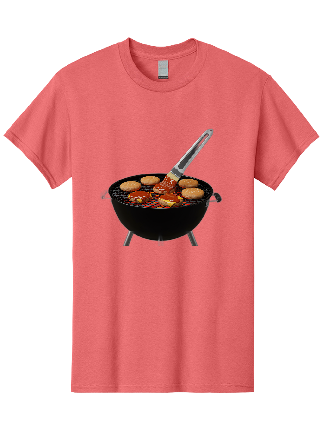 Burger-On-Grill Men'S Graphic Tee, 100% Cotton, Comfortable Casual Summer Wear, Machine Washable, Grilled Burgers, Bbq Sauce, Barbecue Brush, Outdoor Cooking, Grill Marks, Gourmet Burgers, Delicious Food, Appetizing Meal, Summer Grilling Bab701