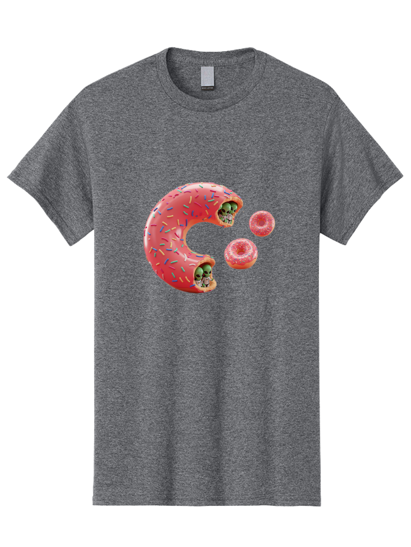 C-Donut Men'S Graphic Tee, 100% Cotton, Comfortable Casual Summer Wear, Machine Washable, Pink Frosted Donuts, Donut Holes With Aliens, 3D Rendered Donuts, Sprinkles On Donuts, Cute Donut Art, Alien Heads In Donuts, Surreal Dessert, Bab702
