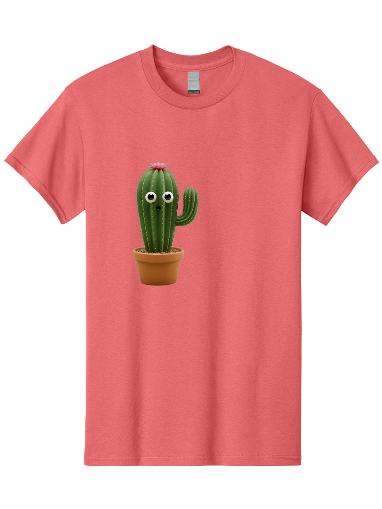 Cactus-With-Eyes Men'S Graphic Tee, 100% Cotton, Comfortable Casual Summer Wear, Machine Washable, Cute Cactus, Cartoon Character, Funny Face, Googley Eyes, Potted Plant, Succulent, Quirky Decor, Whimsical Design, Indoor Plants, Kawaii Bab703