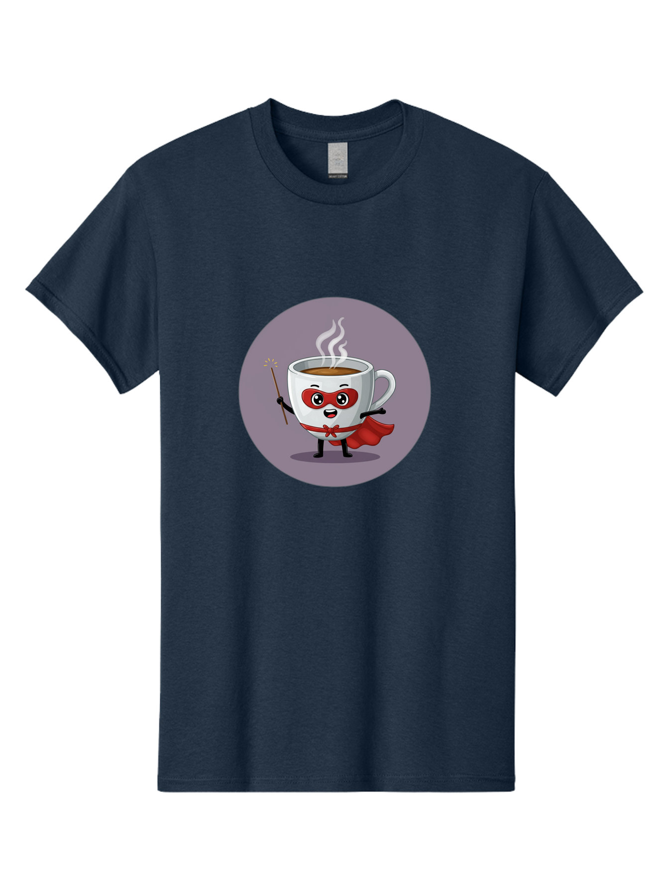 Cafe-Hero Men'S Graphic Tee, 100% Cotton, Comfortable Casual Summer Wear, Machine Washable, Cartoon Coffee Cup, Superhero Theme, Red Mask, Red Cape, Magical Wand, Steaming Hot Coffee, Funny Character, Animated Beverage Bab706