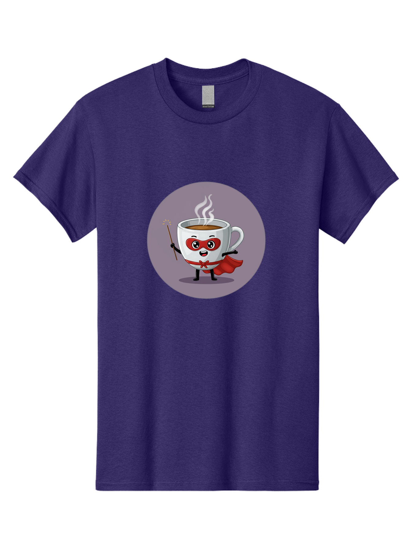 Cafe-Hero Men'S Graphic Tee, 100% Cotton, Comfortable Casual Summer Wear, Machine Washable, Cartoon Coffee Cup, Superhero Theme, Red Mask, Red Cape, Magical Wand, Steaming Hot Coffee, Funny Character, Animated Beverage Bab706
