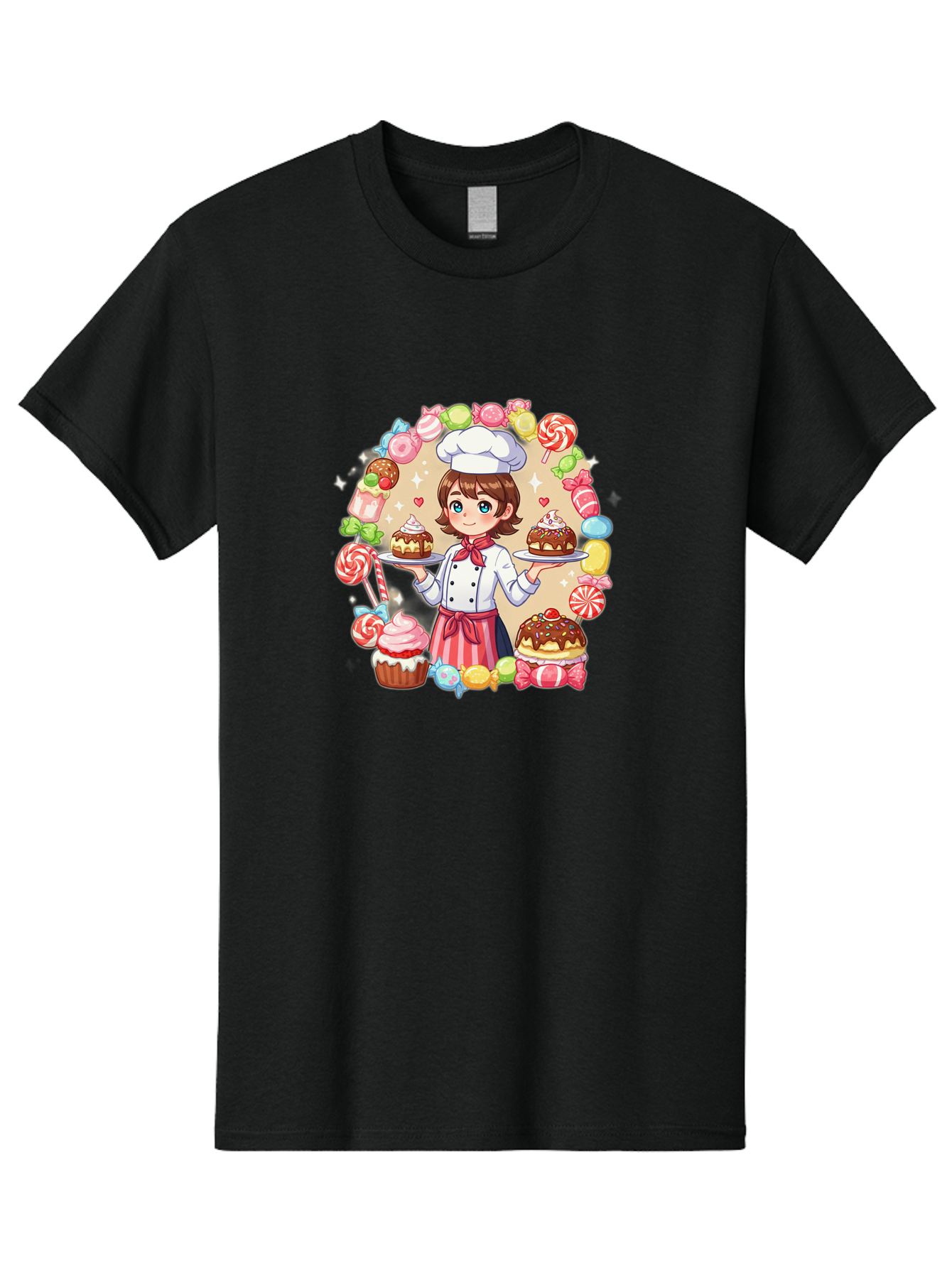 Candy-Baker Men'S Graphic Tee, 100% Cotton, Comfortable Casual Summer Wear, Machine Washable, Cartoon Chef, Cute Baker, Sweet Treats, Desserts, Cupcakes, Cakes, Candy, Lollipops, Pastry Chef, Baked Goods, Confectionery Bab707