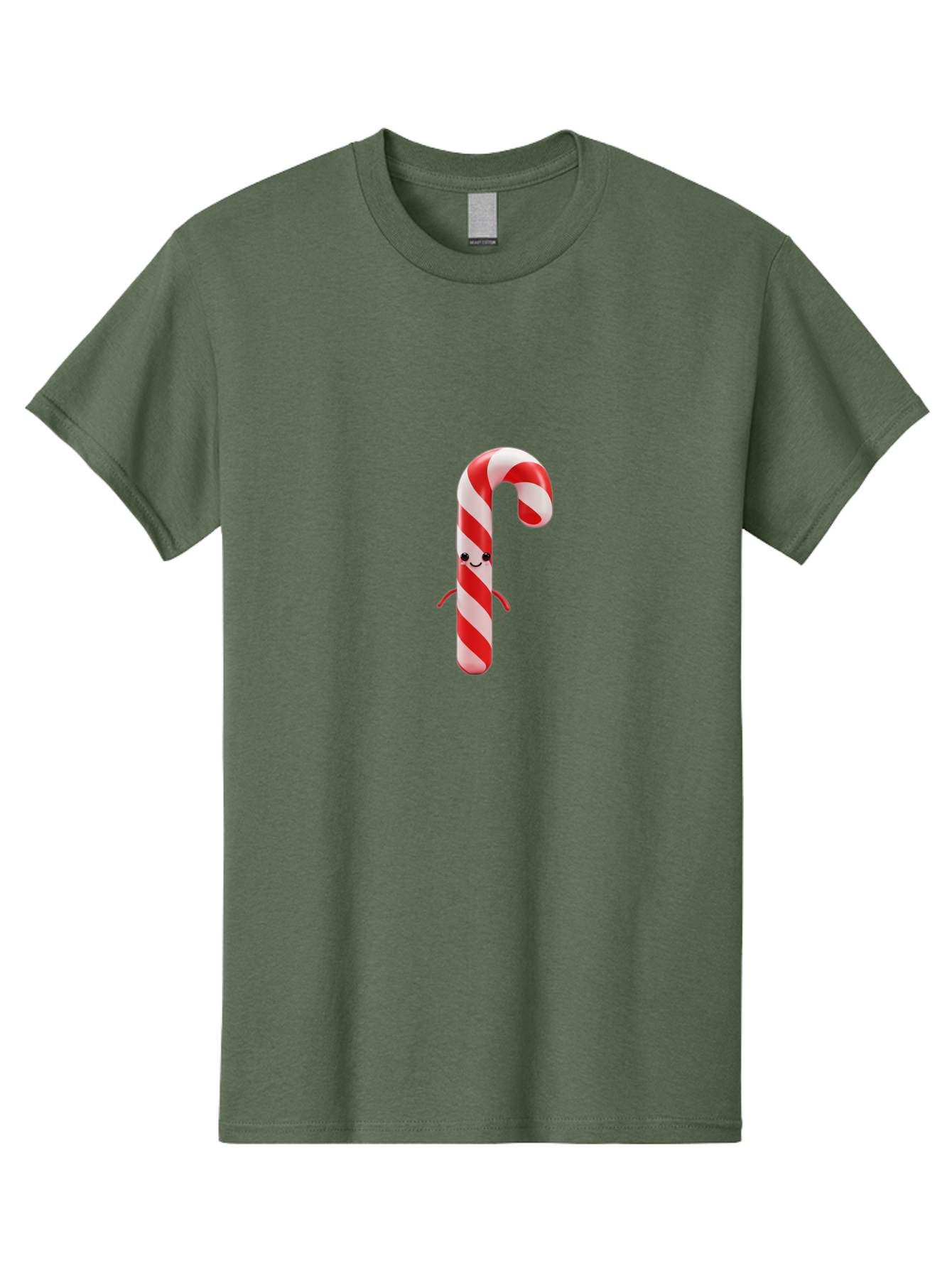 Candy-Cane-Character Men'S Graphic Tee, 100% Cotton, Comfortable Casual Summer Wear, Machine Washable, Red And White Candy Cane, Cartoon Character, Festive Holiday Treat, Sweet Indulgence, Cheerful Smile, Adorable Arms, Christmas Delight Bab708
