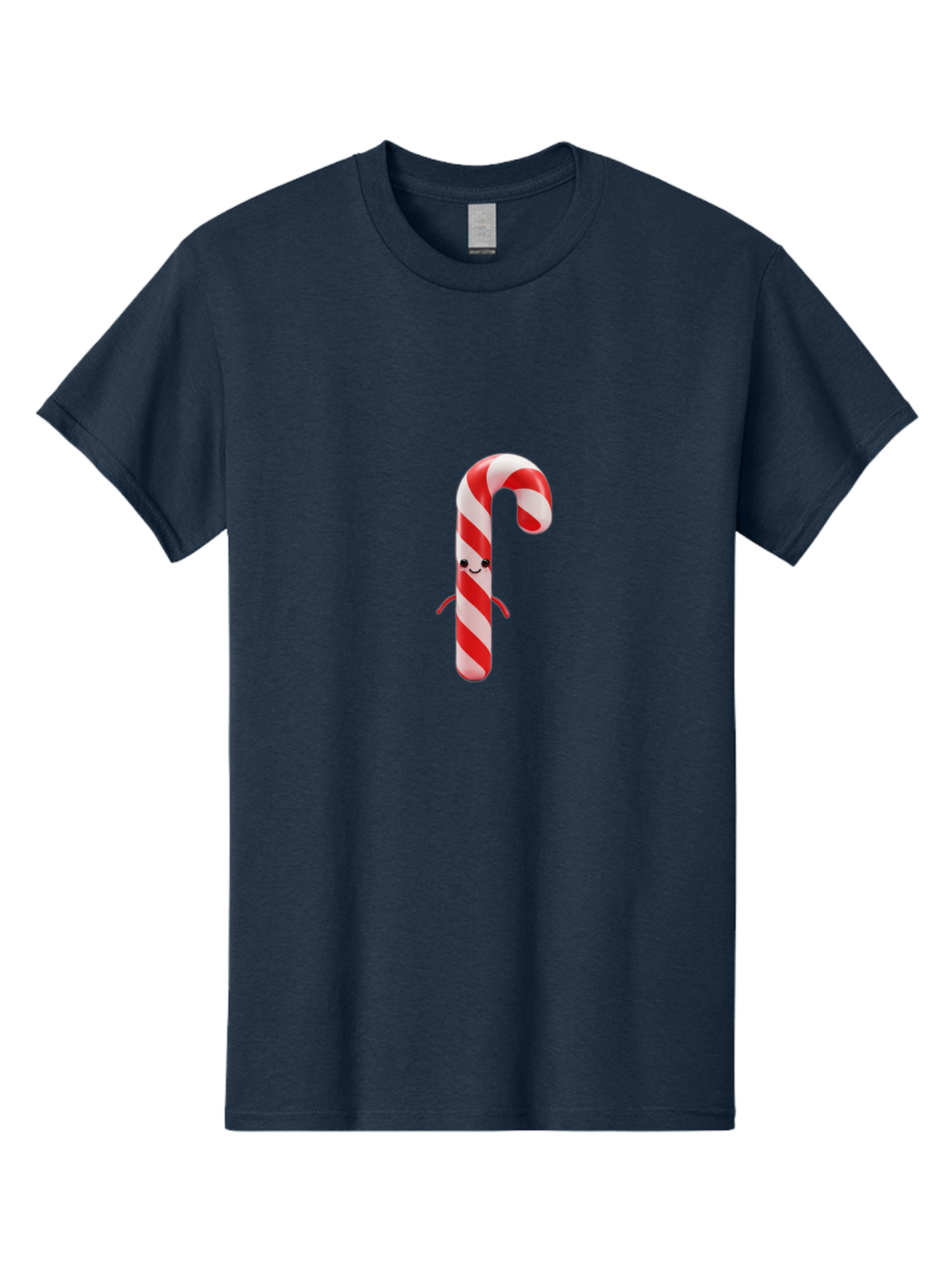 Candy-Cane-Character Men'S Graphic Tee, 100% Cotton, Comfortable Casual Summer Wear, Machine Washable, Red And White Candy Cane, Cartoon Character, Festive Holiday Treat, Sweet Indulgence, Cheerful Smile, Adorable Arms, Christmas Delight Bab708