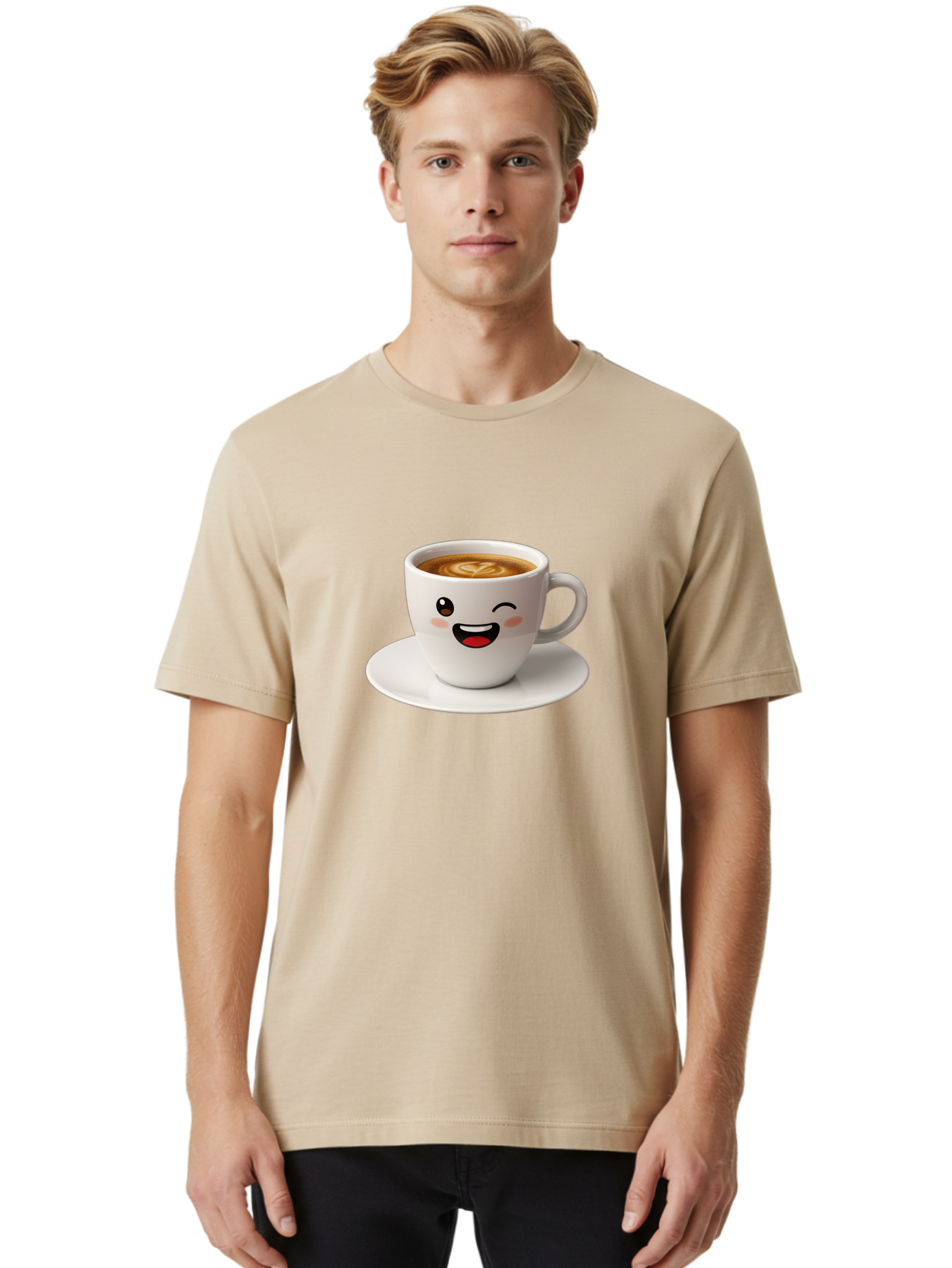 Cappuccino-Cup Men'S Graphic Tee, 100% Cotton, Comfortable Casual Summer Wear, Machine Washable, Coffee Cup With Face, Cartoon Coffee, Latte Art, Happy Face, Smiling Cup, Coffee Culture, Morning Coffee, Cafe Vibes, Warm Beverage Bab710