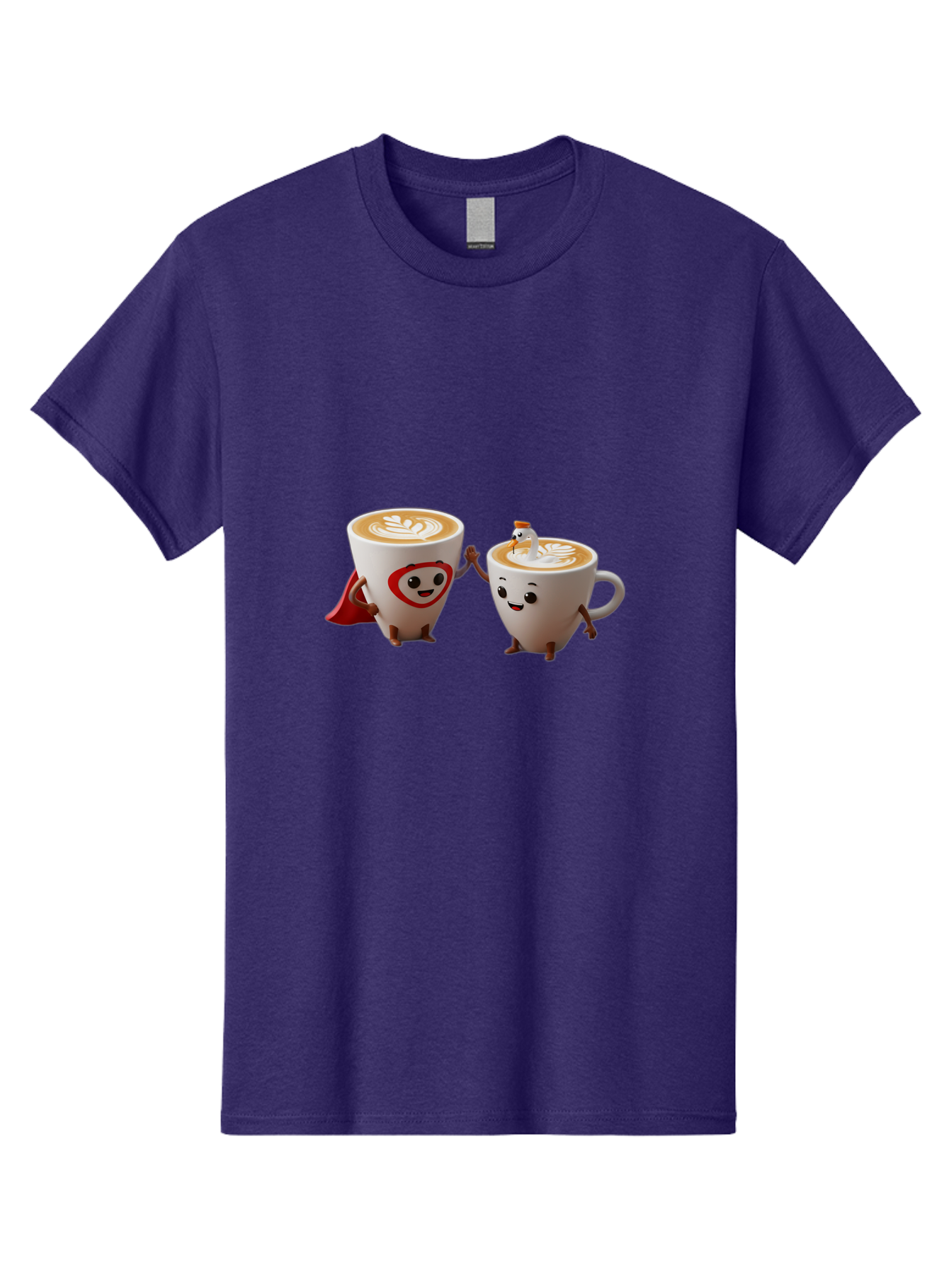 Cappuccino-Friends Men'S Graphic Tee, 100% Cotton, Comfortable Casual Summer Wear, Machine Washable, Cartoon Coffee Cups, Anthropomorphic Coffee, Latte Art, Coffee Lovers, Friendly Cups, Holding Hands, Cute Characters, Cartoon Illustrations, Bab711