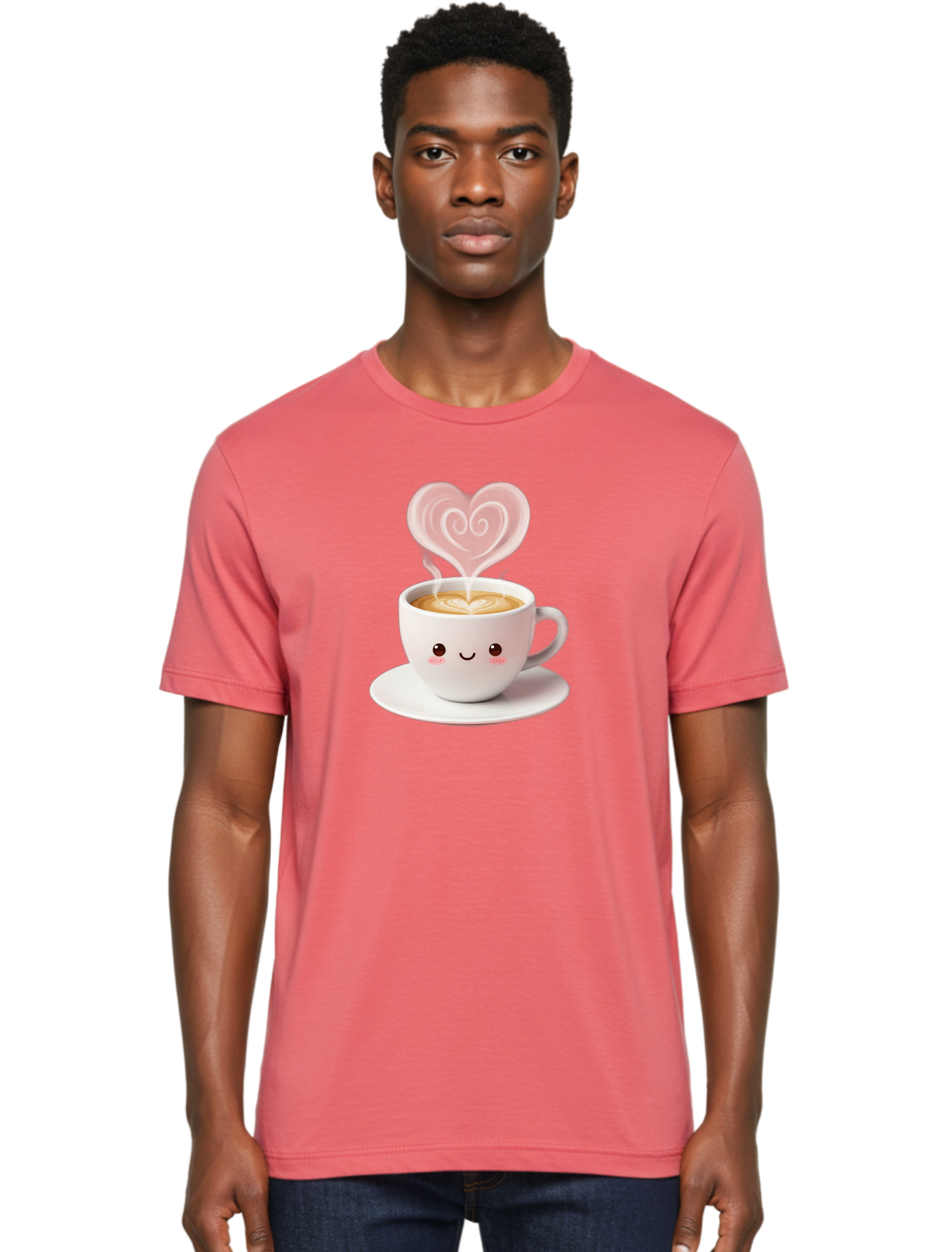 Cappuccino-Heart Men'S Graphic Tee, 100% Cotton, Comfortable Casual Summer Wear, Machine Washable, Cute Coffee Cup, Coffee Art, Heart Design, Steaming Hot Coffee, Coffee Lover, Latte Art, Morning Coffee, Happy Face, Coffee Break, Bab712